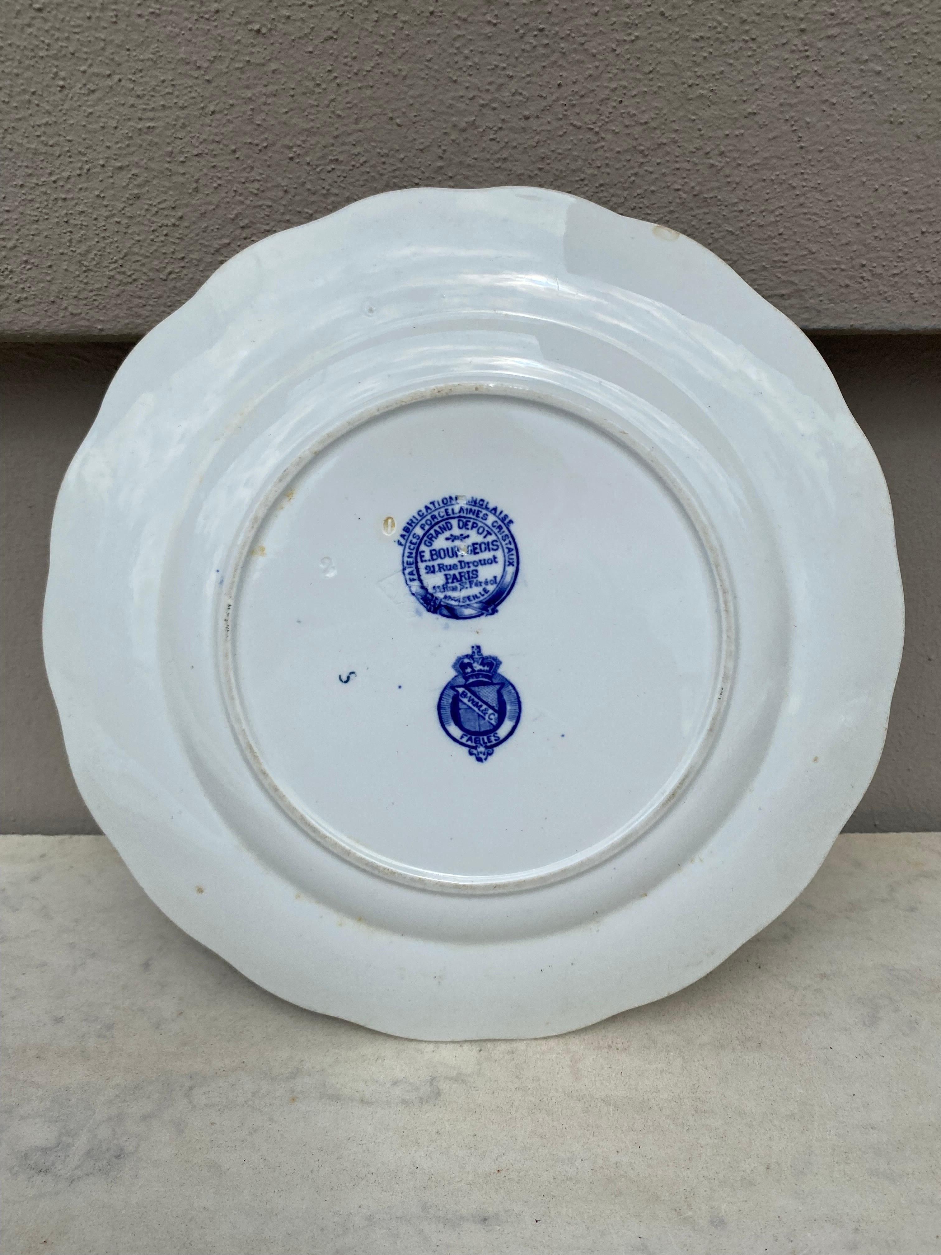 English Blue & White Plate Stag Brown Westhead and Moore, circa 1890 In Good Condition In Austin, TX