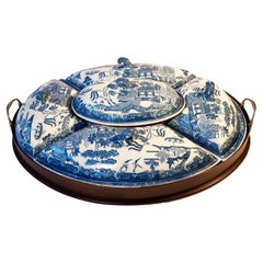 Ensemble de fournitures de transport anglaises bleu et blanc, 19ème siècle