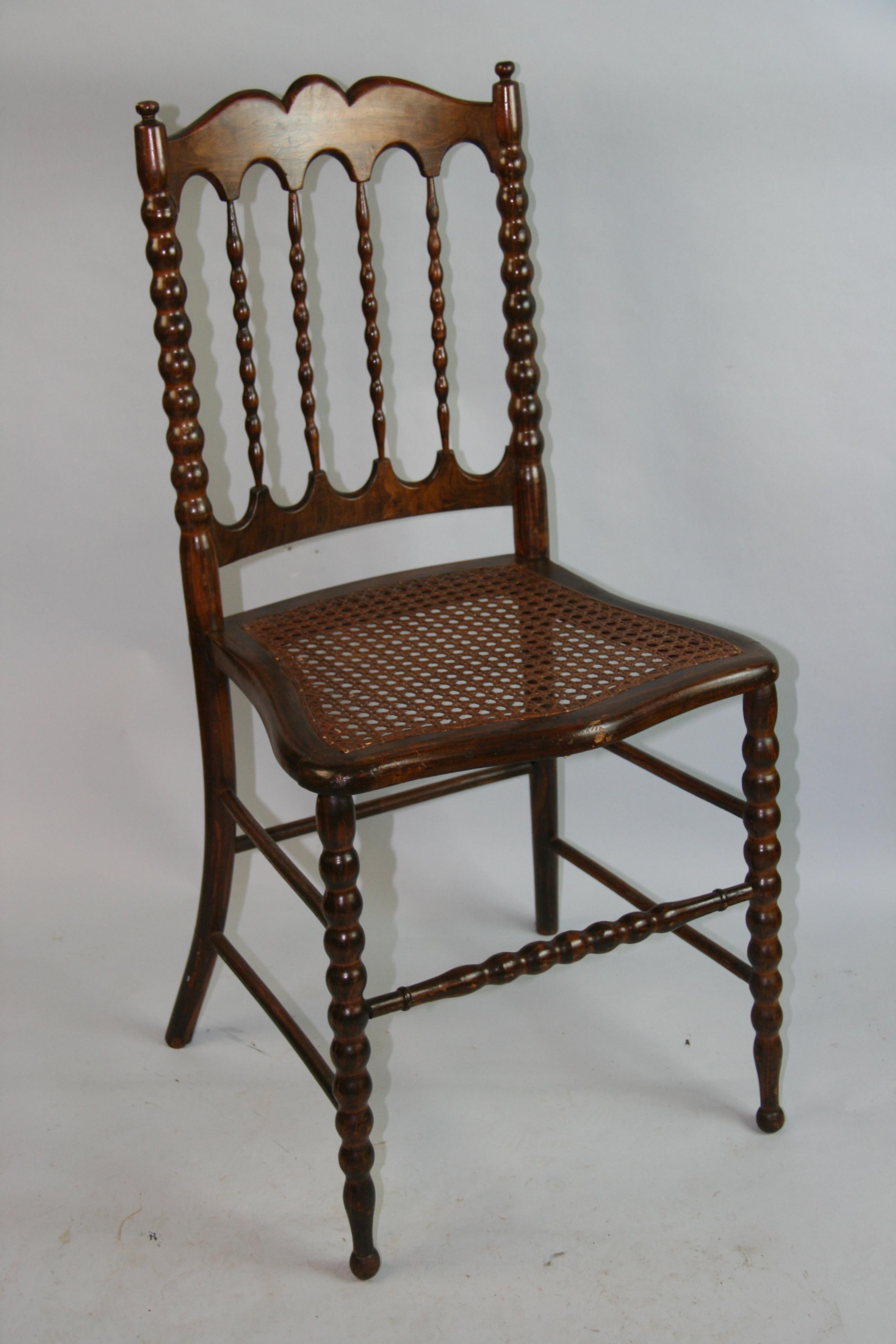 1289 English bobbin and wicker side chair.