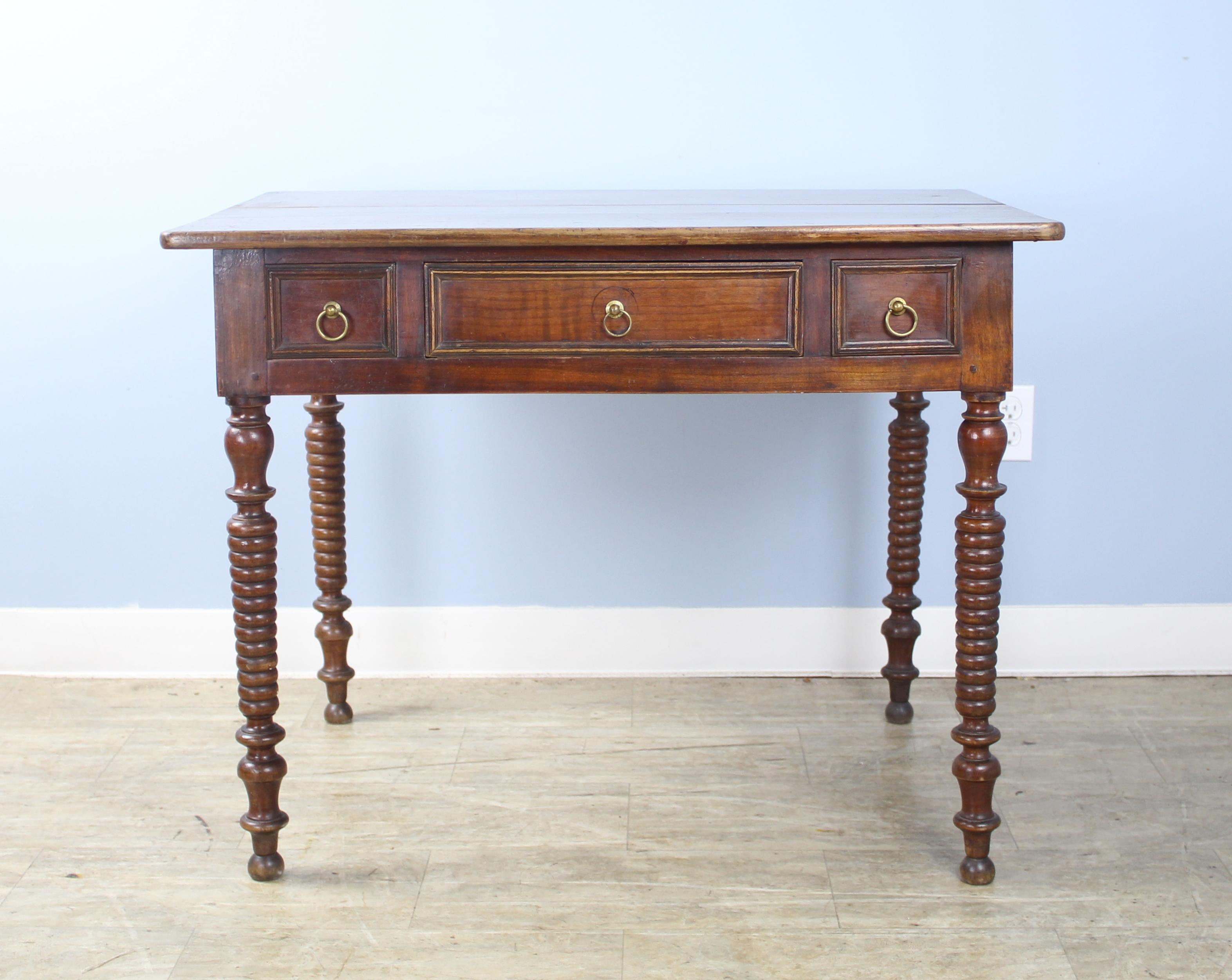 19th Century English Bobbin Legged 3 Drawer Side Table