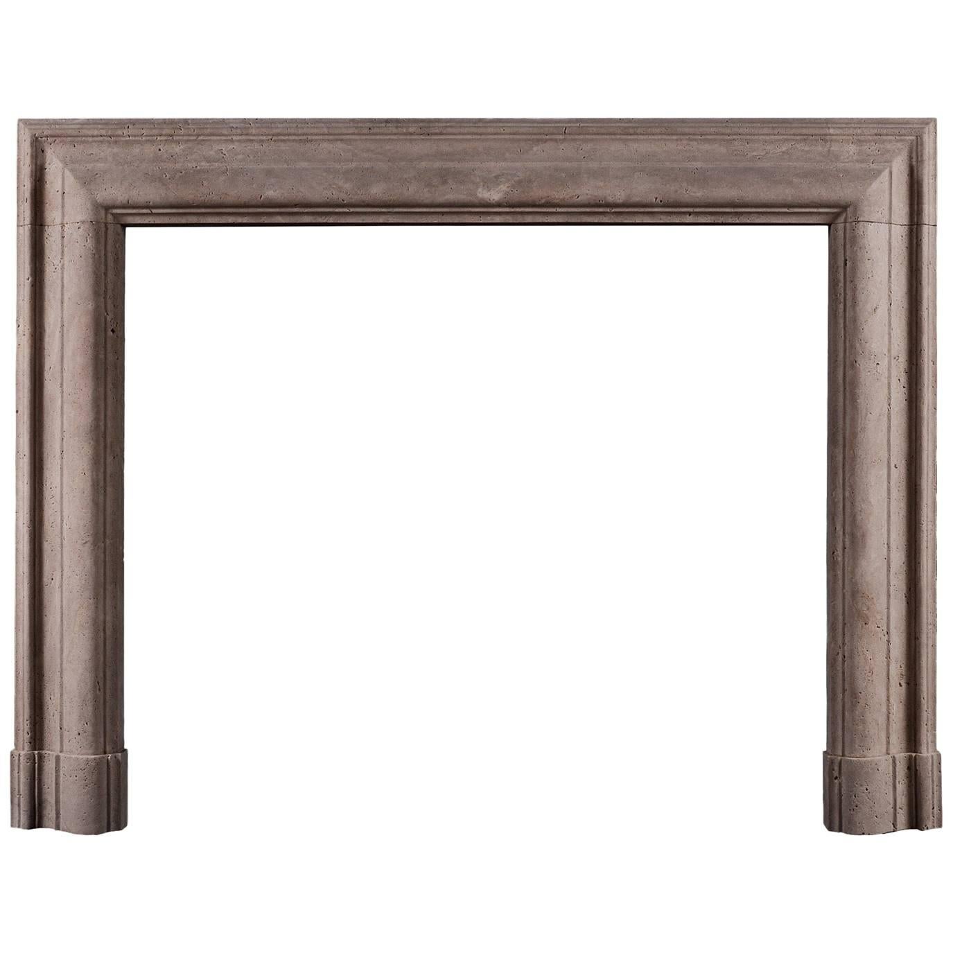 English Bolection Fireplace in Travertine Stone For Sale