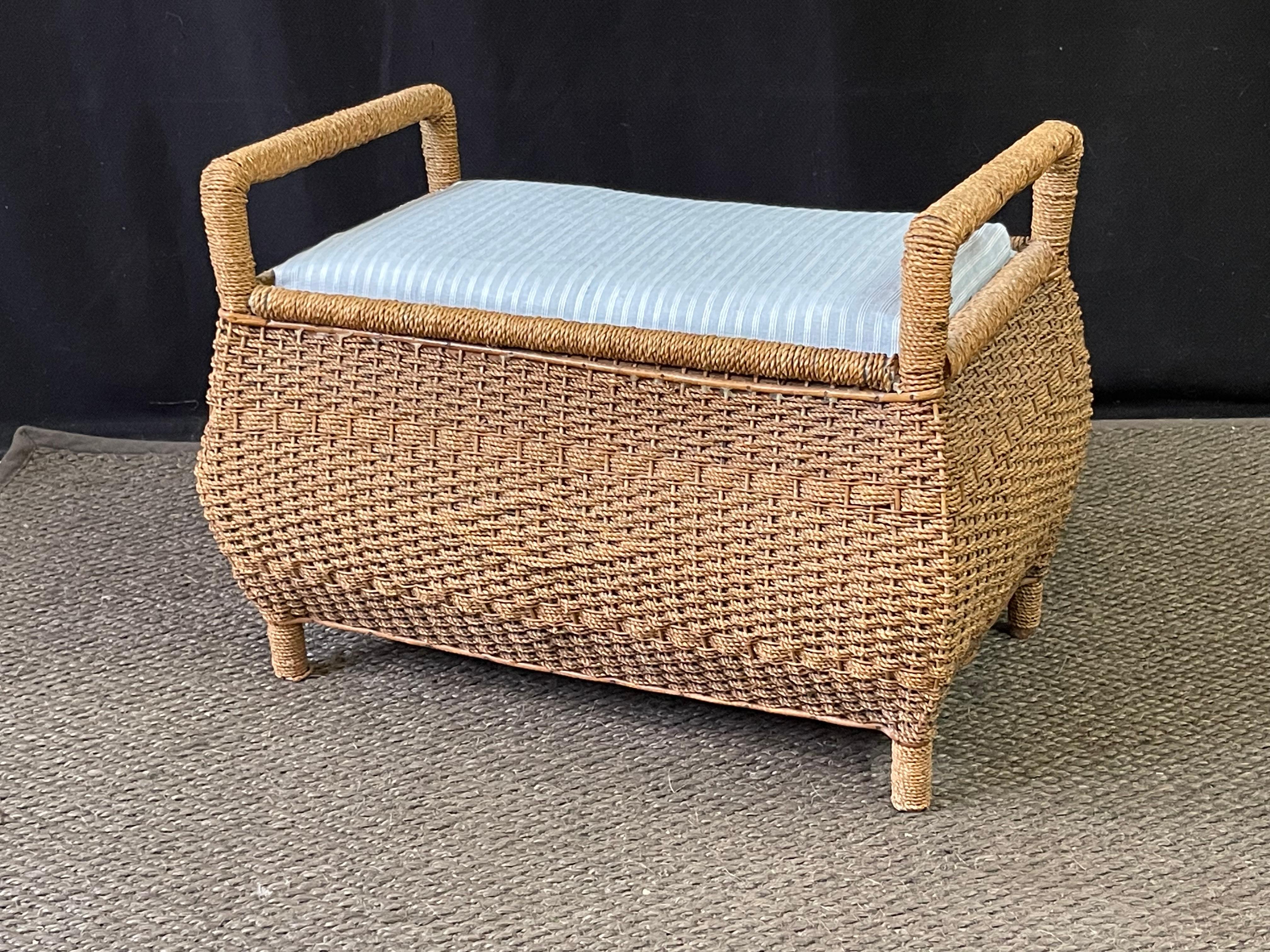 British English Bombay-Shaped Woven Rattan Bench For Sale