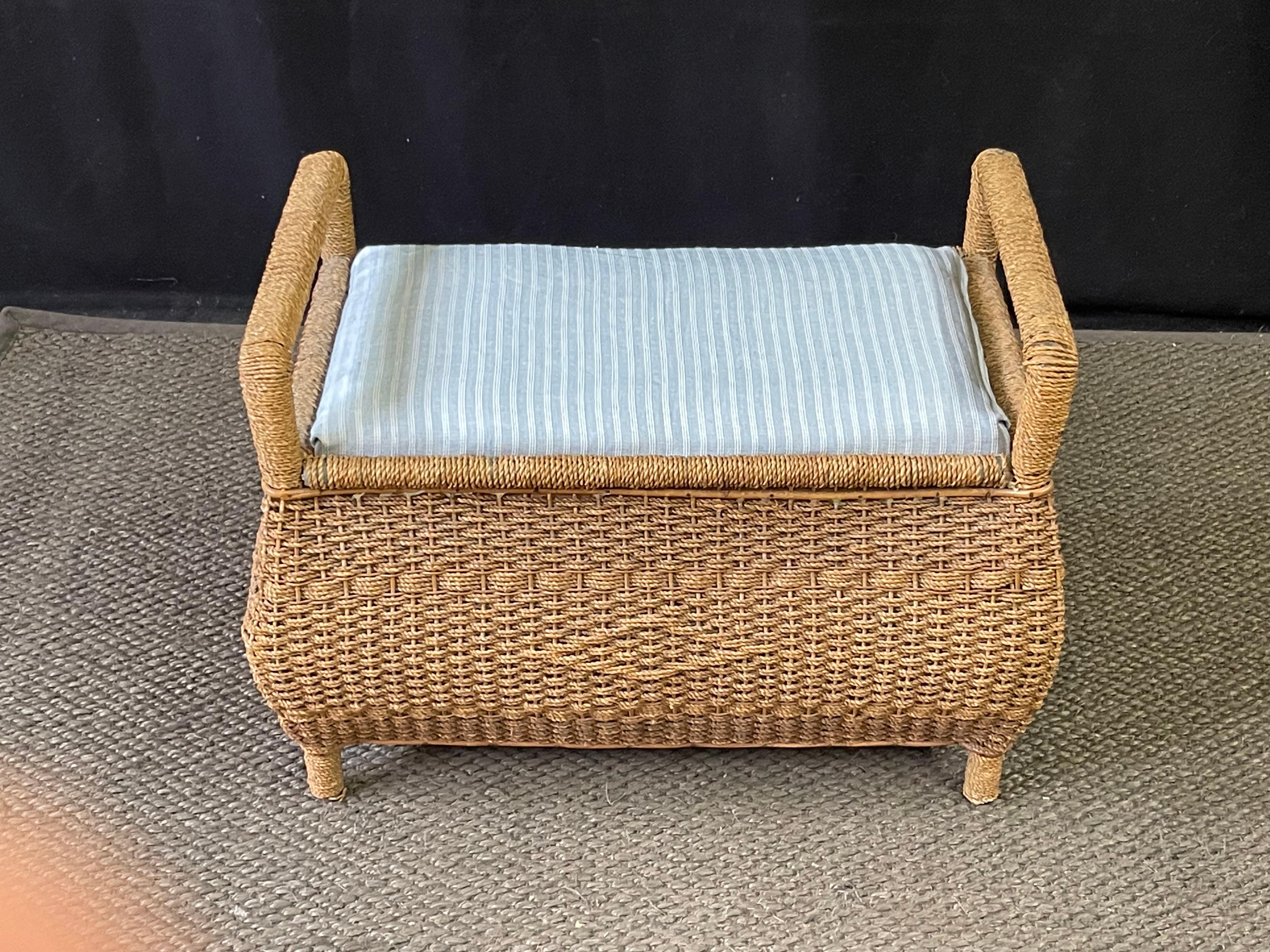 Wicker English Bombay-Shaped Woven Rattan Bench For Sale