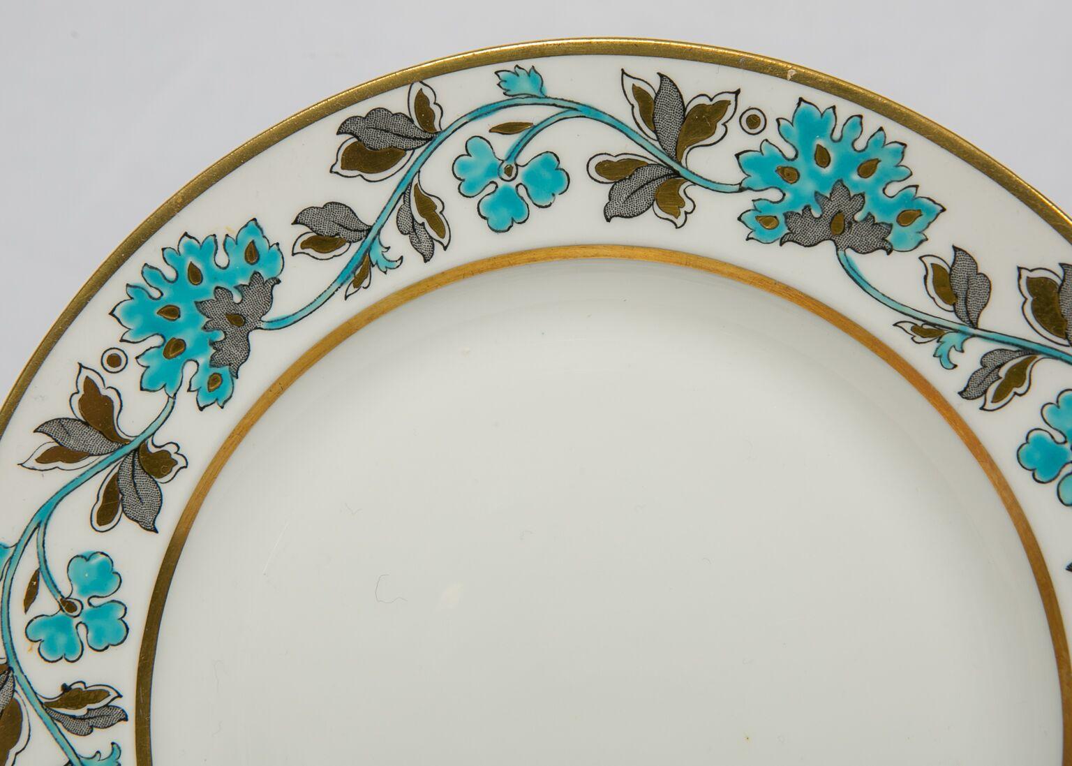 Modern English Bone China Dessert Dishes a Set of Eight Turquoise Made Mid-20th Century