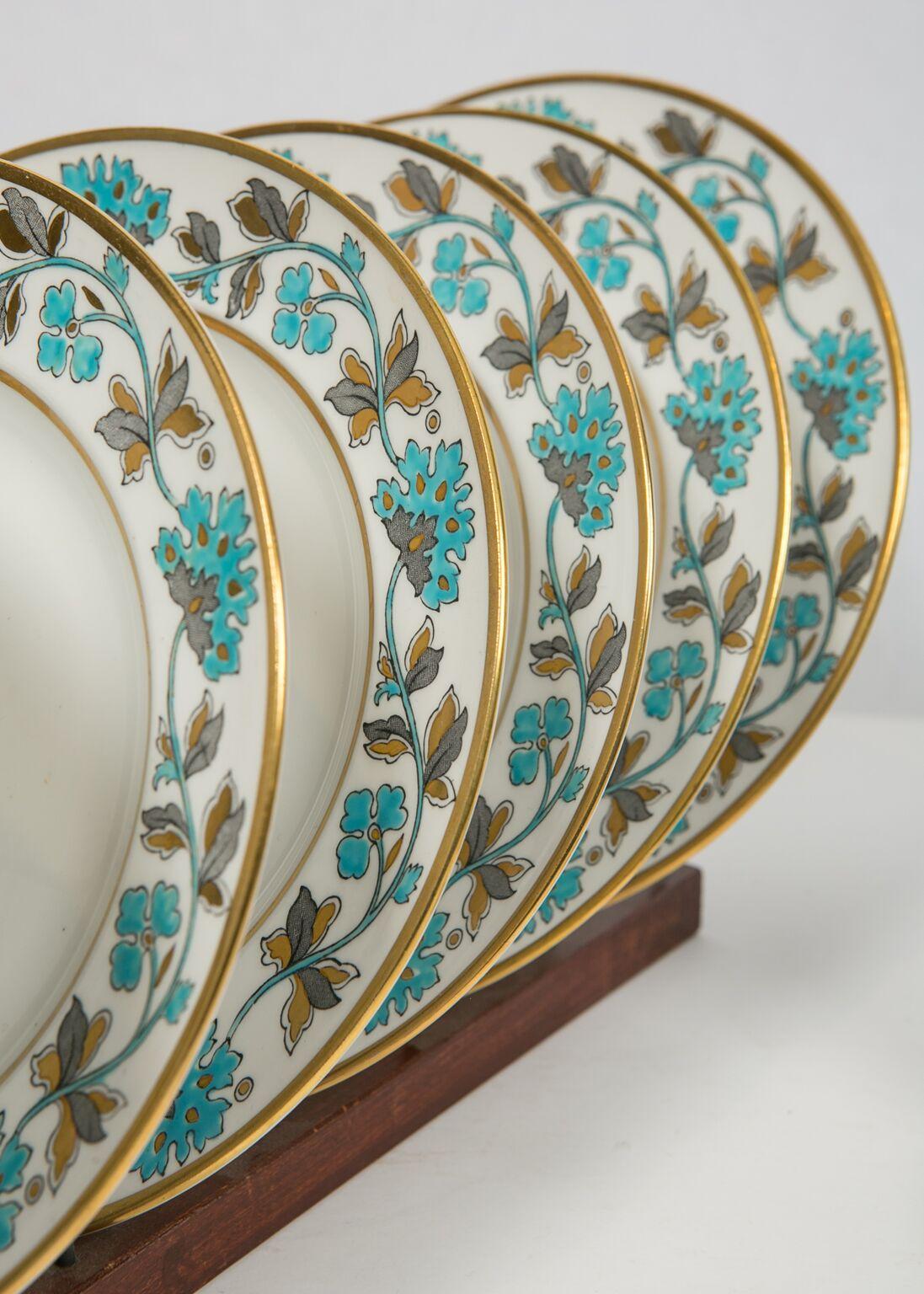 Other English Bone China Dessert Dishes a Set of Eight Turquoise Made Mid-20th Century