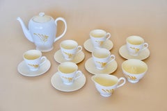 English Bone China Hand Painted & Signed Tea Set for Six with Teapot
