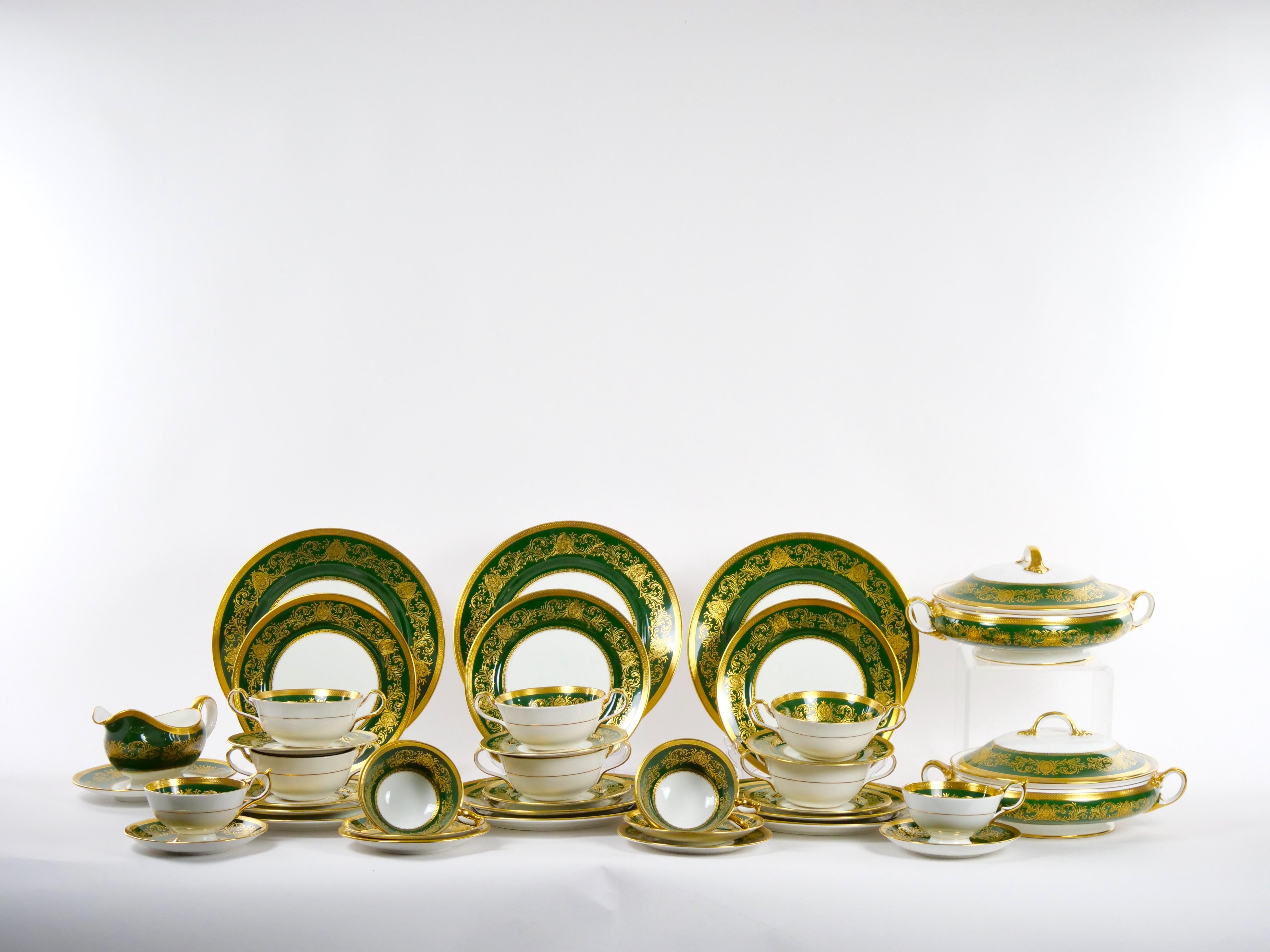 Gilt English Bone China Part Dinner Set Imperial Laurel Green