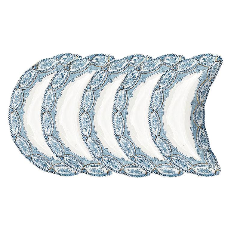 English Bone or Appetizer Crescent Plates by Henry Alcock, 1900s Set of 5 For Sale