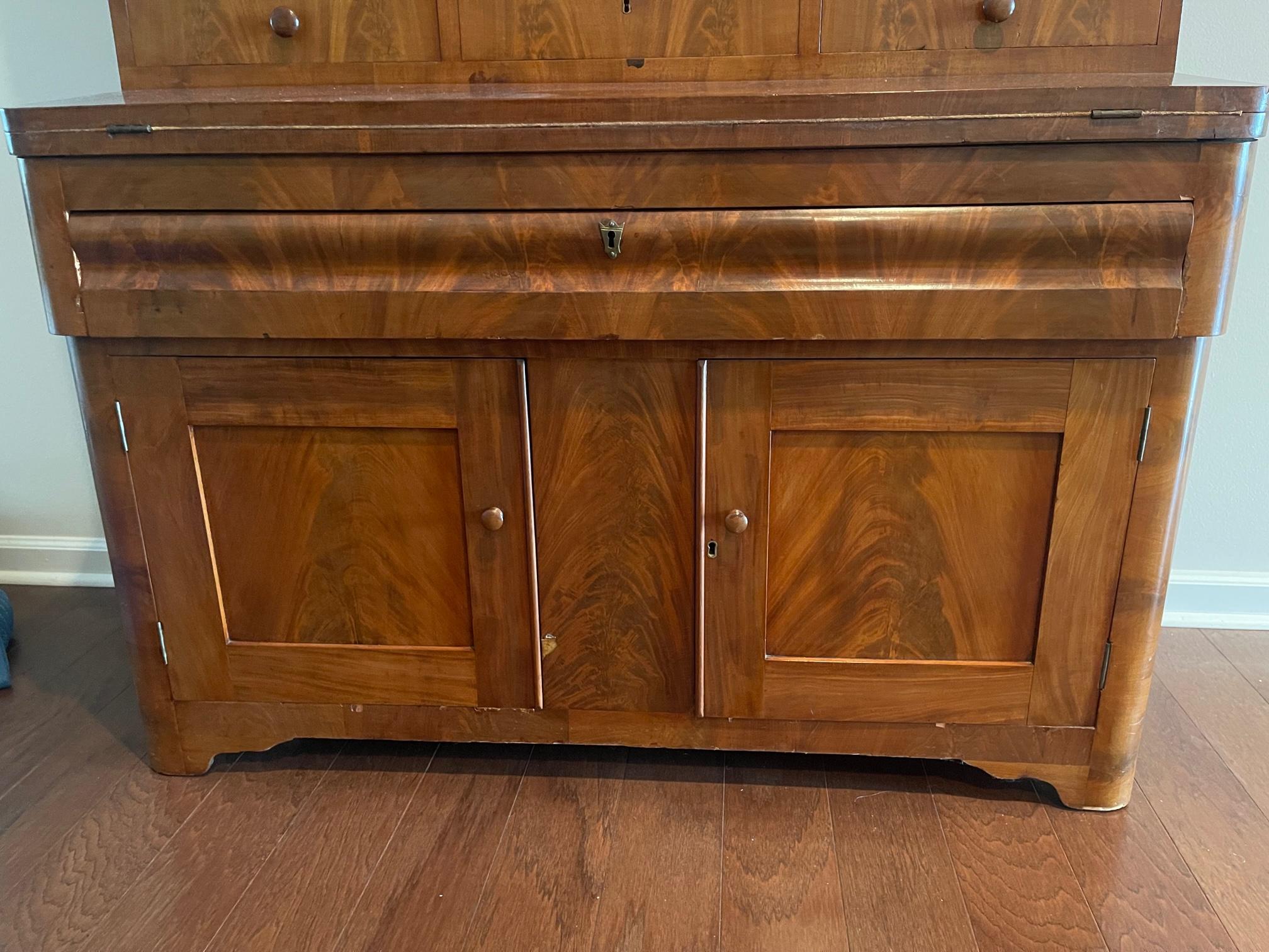 English Bookcase Secretary with Moroccan Style Glass Doors, 19th Century For Sale 5