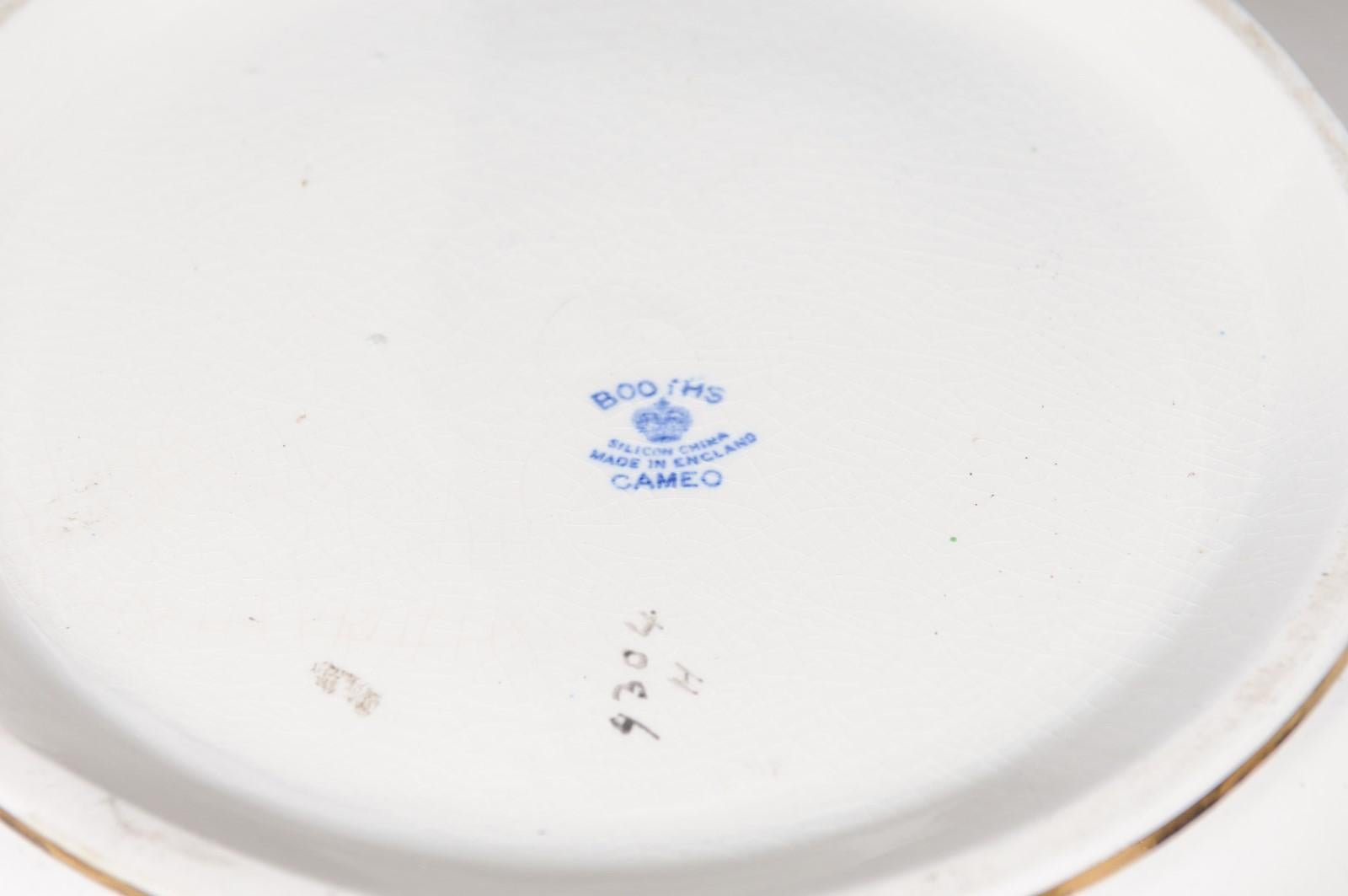 English Booth's China Cameo Pattern Bowl with Roses, Blue and White Pheasants 3