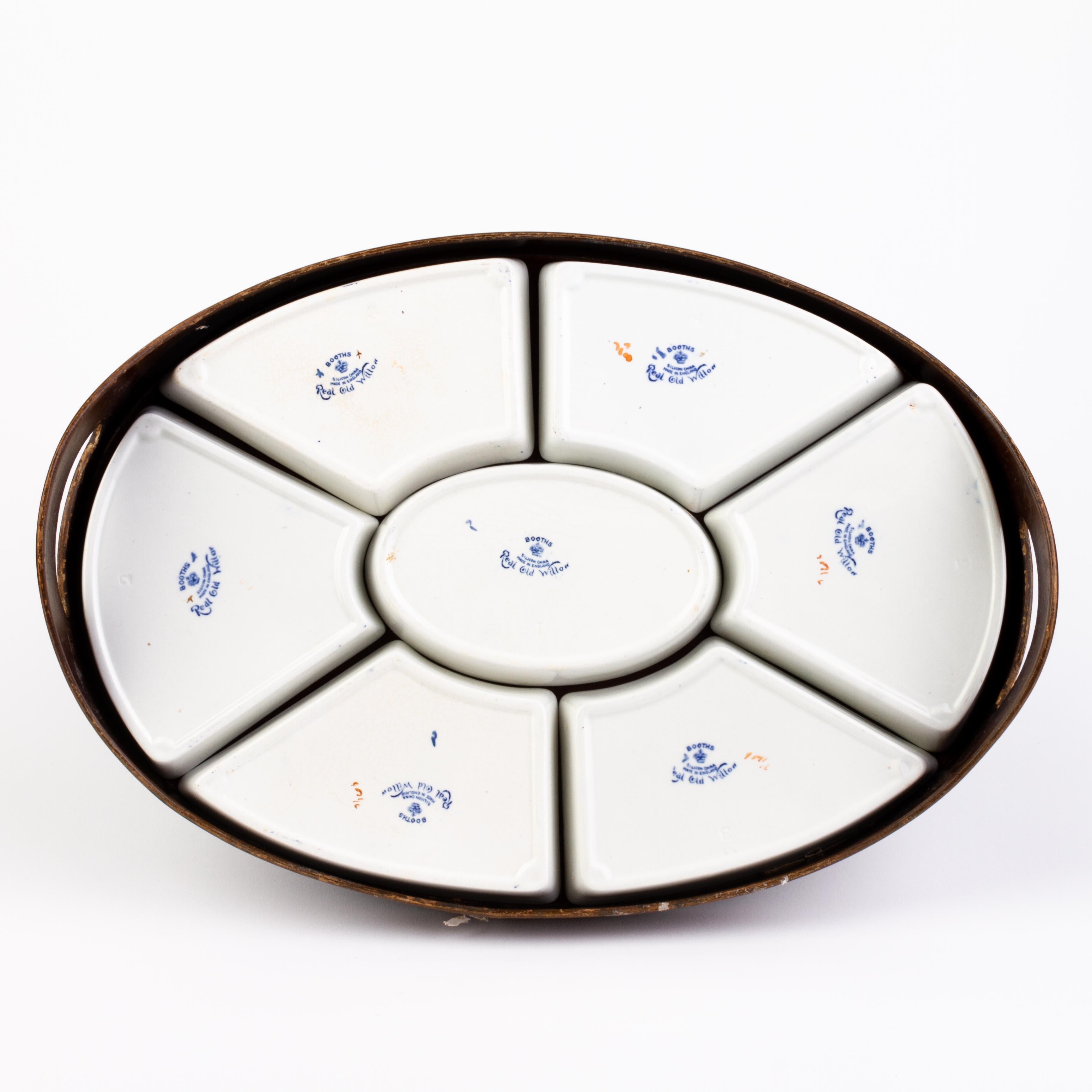 English Booths Real Old Willow Blue & White Porcelain Dish Serving Table Tray  In Good Condition For Sale In Nottingham, GB