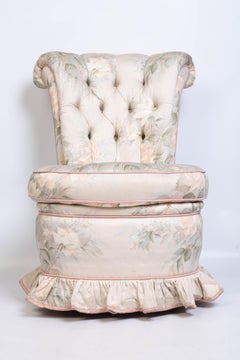 English Boudoir Chair in Crapaud Manner, Tufted Back with Ruffle Skirt C.1980