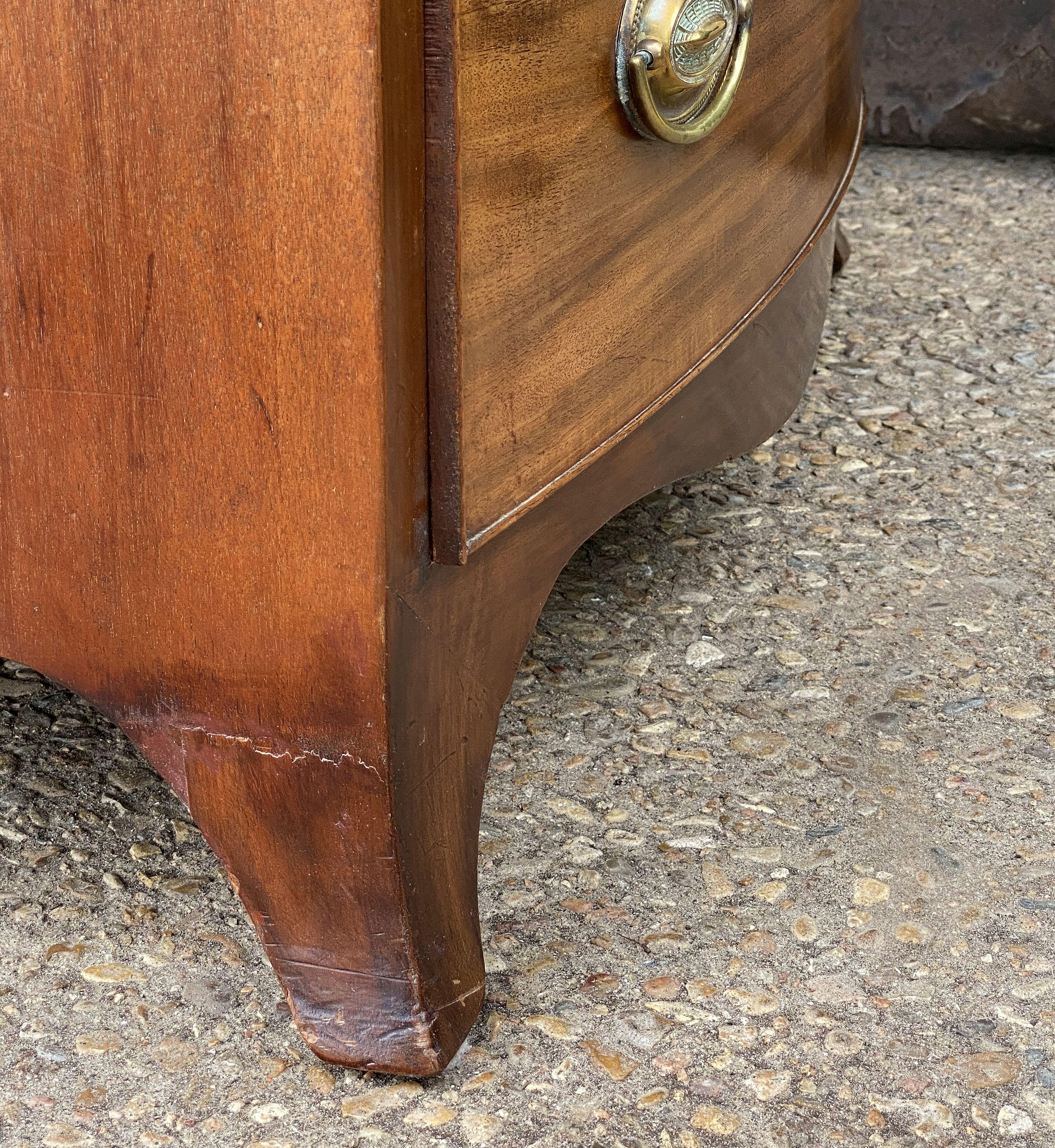 English Bow Front Chest of Flame Cut Mahogany 14