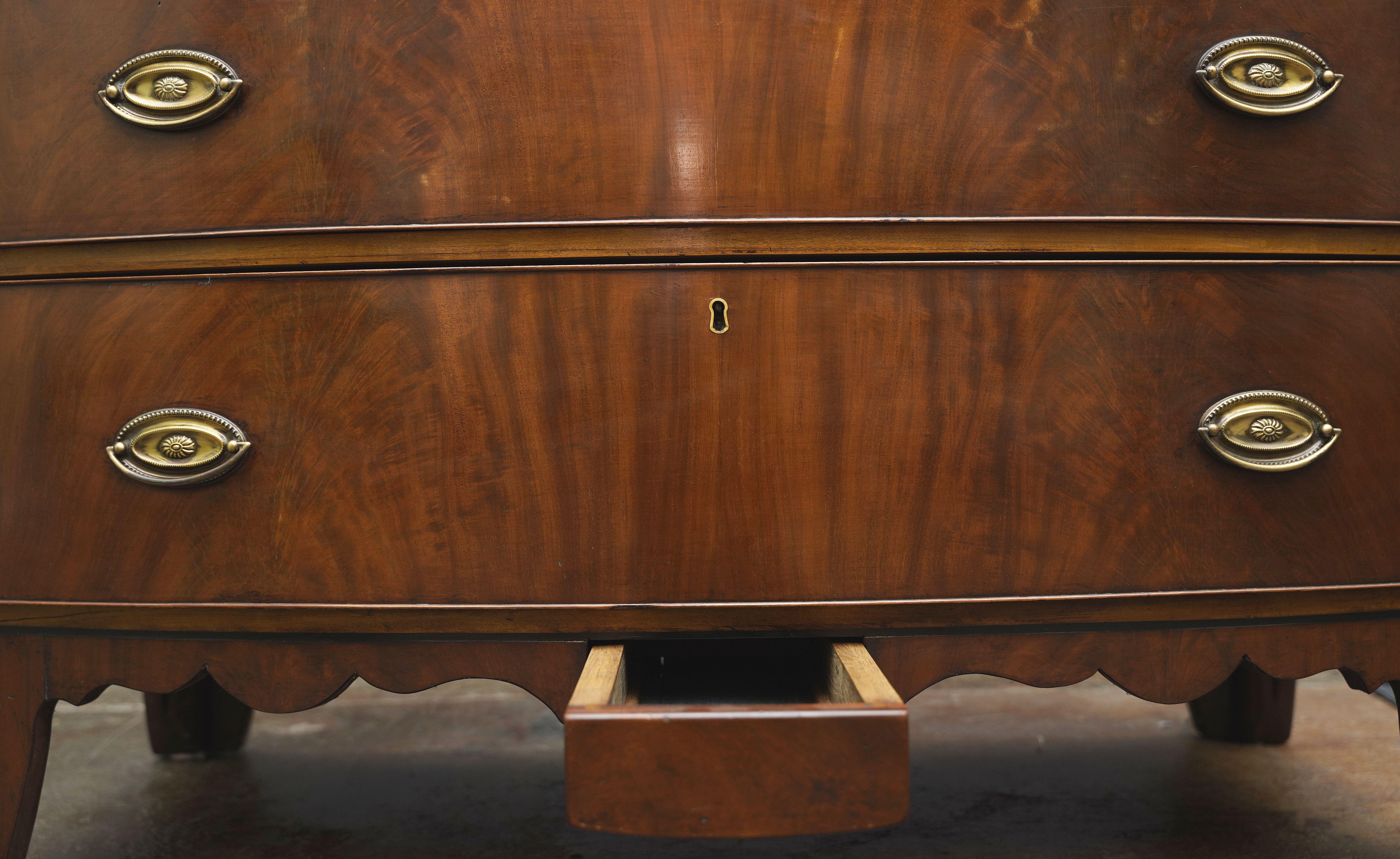 English Bow Front Chest of Inlaid Mahogany with Secret Drawers For Sale 3