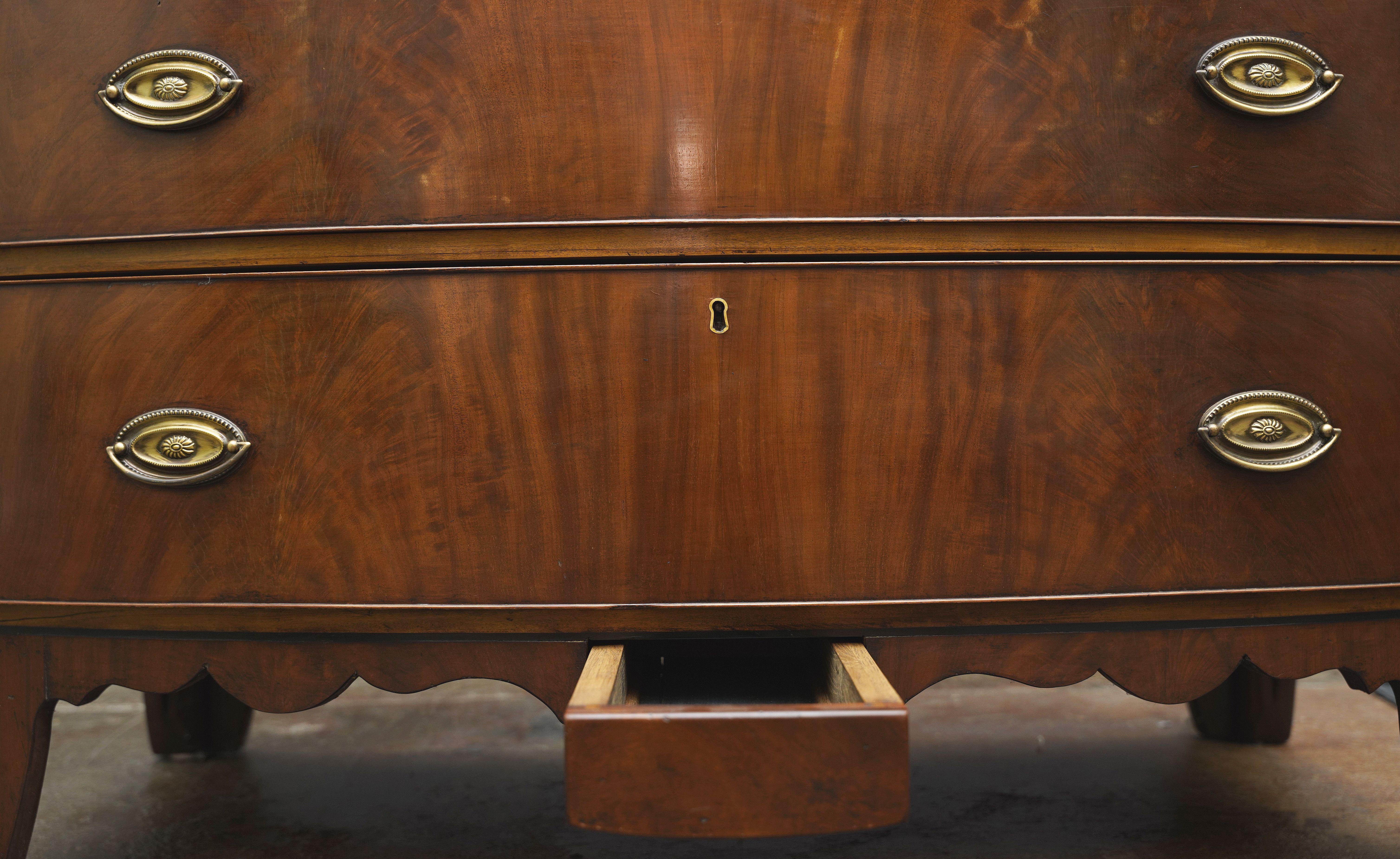 English Bow Front Chest of Inlaid Mahogany with Secret Drawers 4