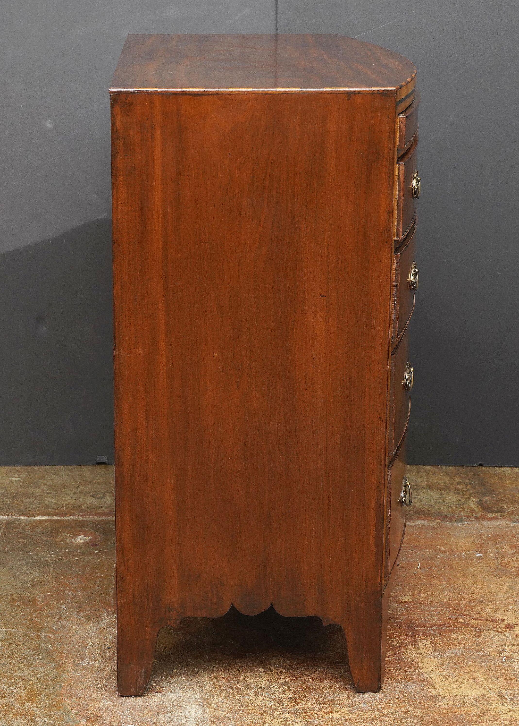English Bow Front Chest of Inlaid Mahogany with Secret Drawers For Sale 6