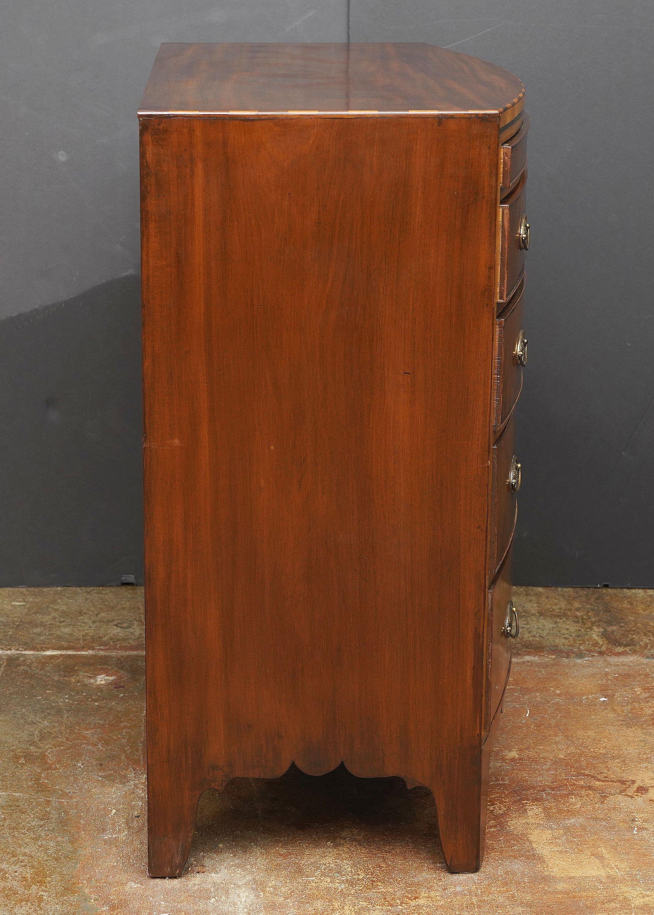 English Bow Front Chest of Inlaid Mahogany with Secret Drawers 7