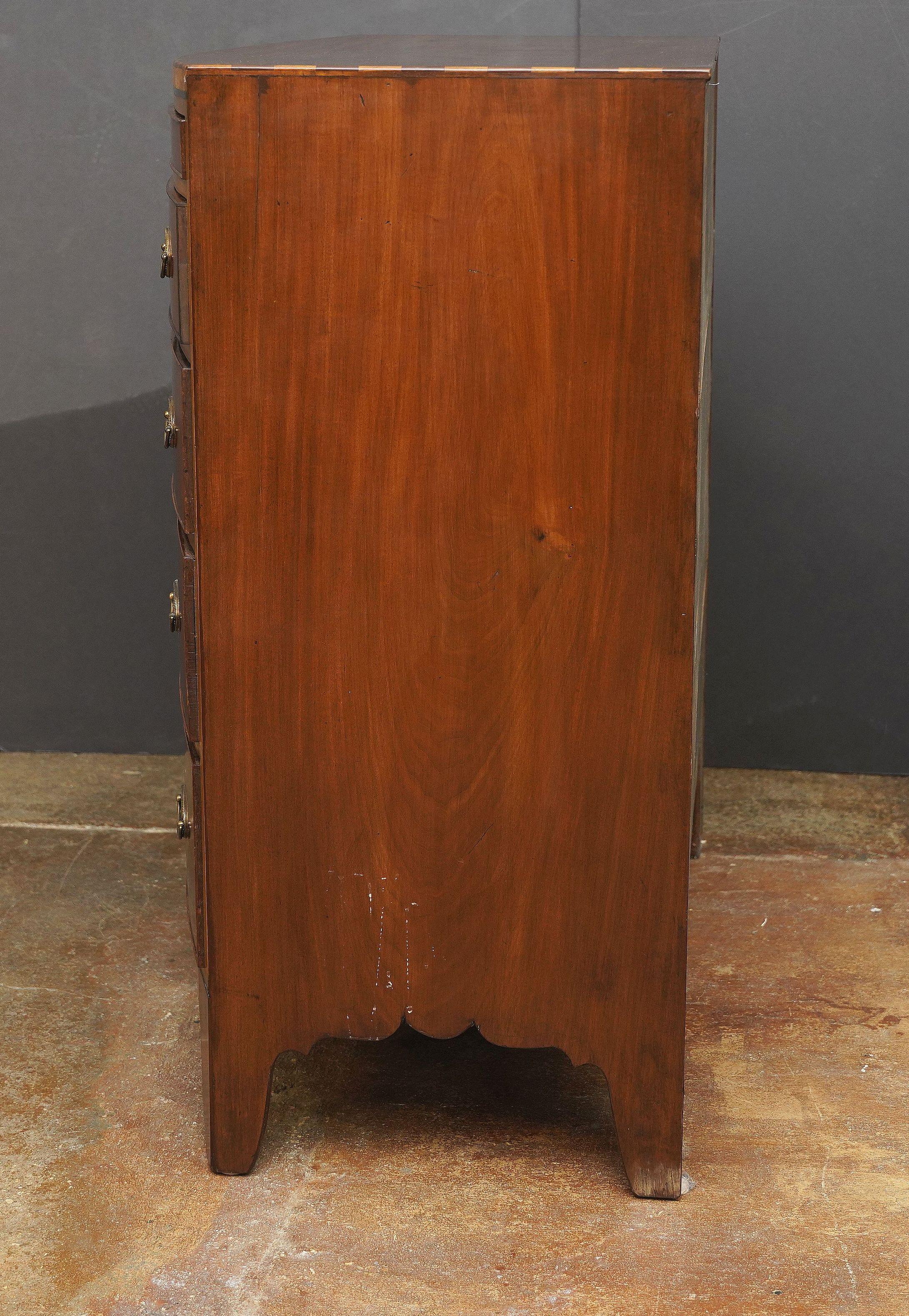 English Bow Front Chest of Inlaid Mahogany with Secret Drawers For Sale 7