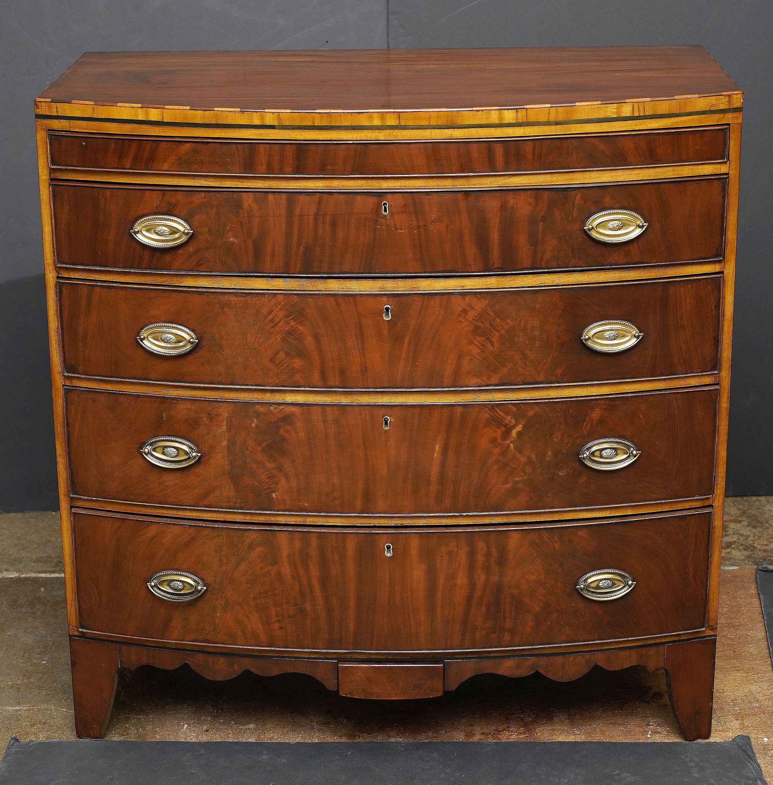 English Bow Front Chest of Inlaid Mahogany with Secret Drawers For Sale 9