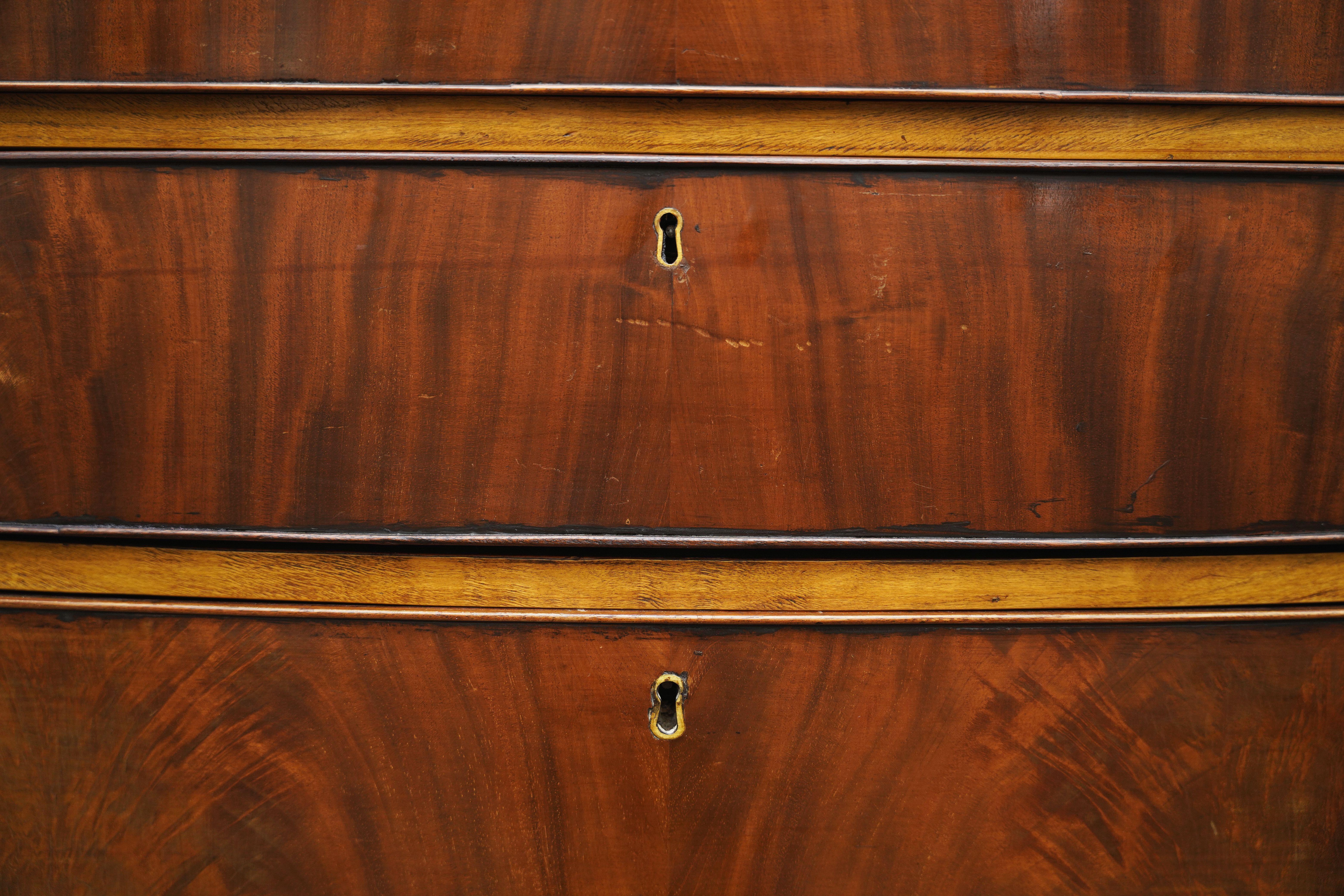 English Bow Front Chest of Inlaid Mahogany with Secret Drawers For Sale 1