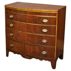 Used English Bow Front Chest of Inlaid Mahogany with Secret Drawers
