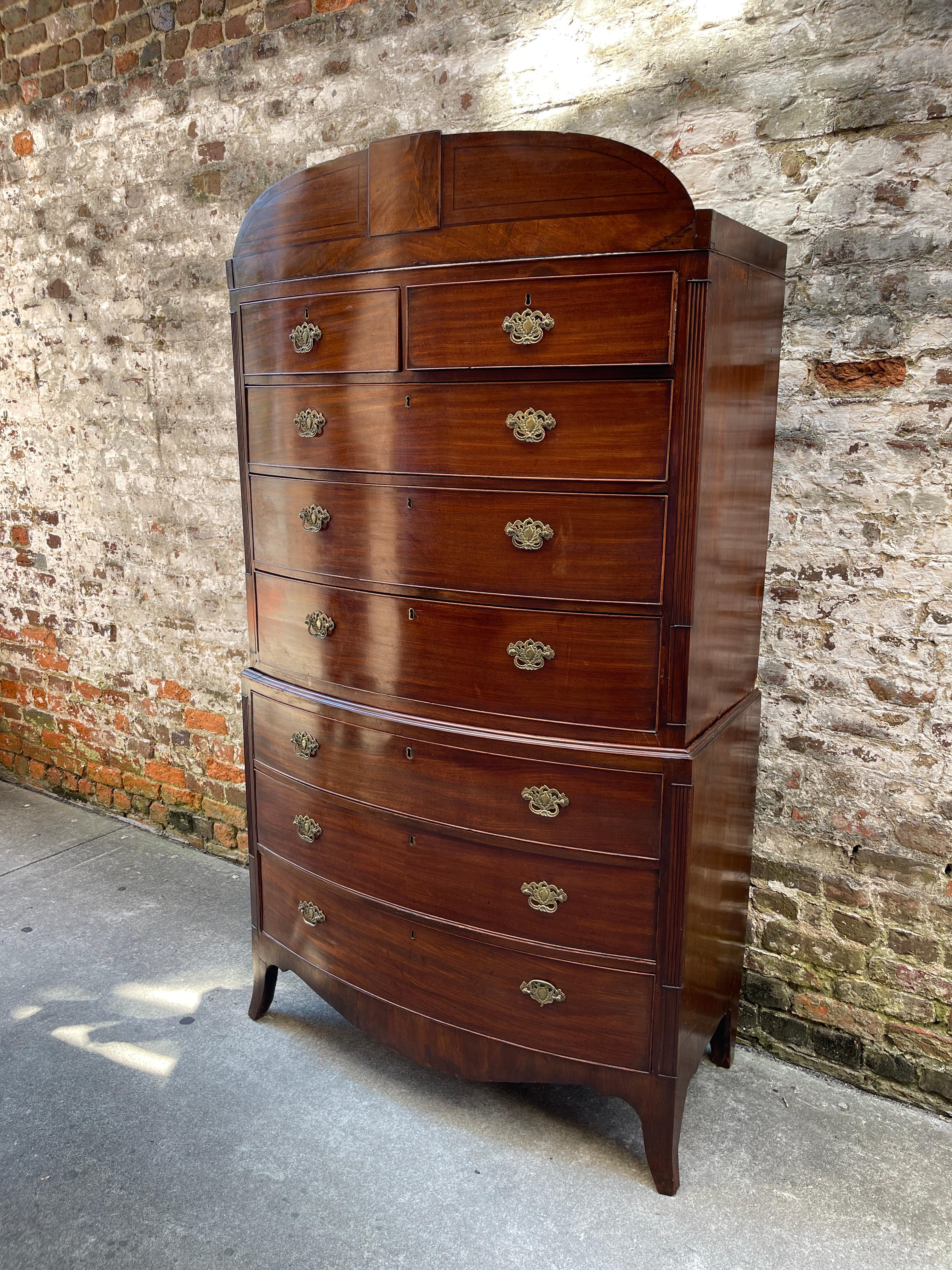 Mahogany bow front chest on chest early 19th century. 