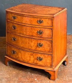 English Bow Front Small Chest of Burr Walnut with Four Drawers