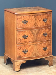 English Bow Front Small Chest of Burr Walnut with Three Drawers