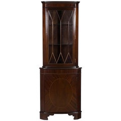 English Bow Front Tall Narrow Corner Cabinet Cupboard