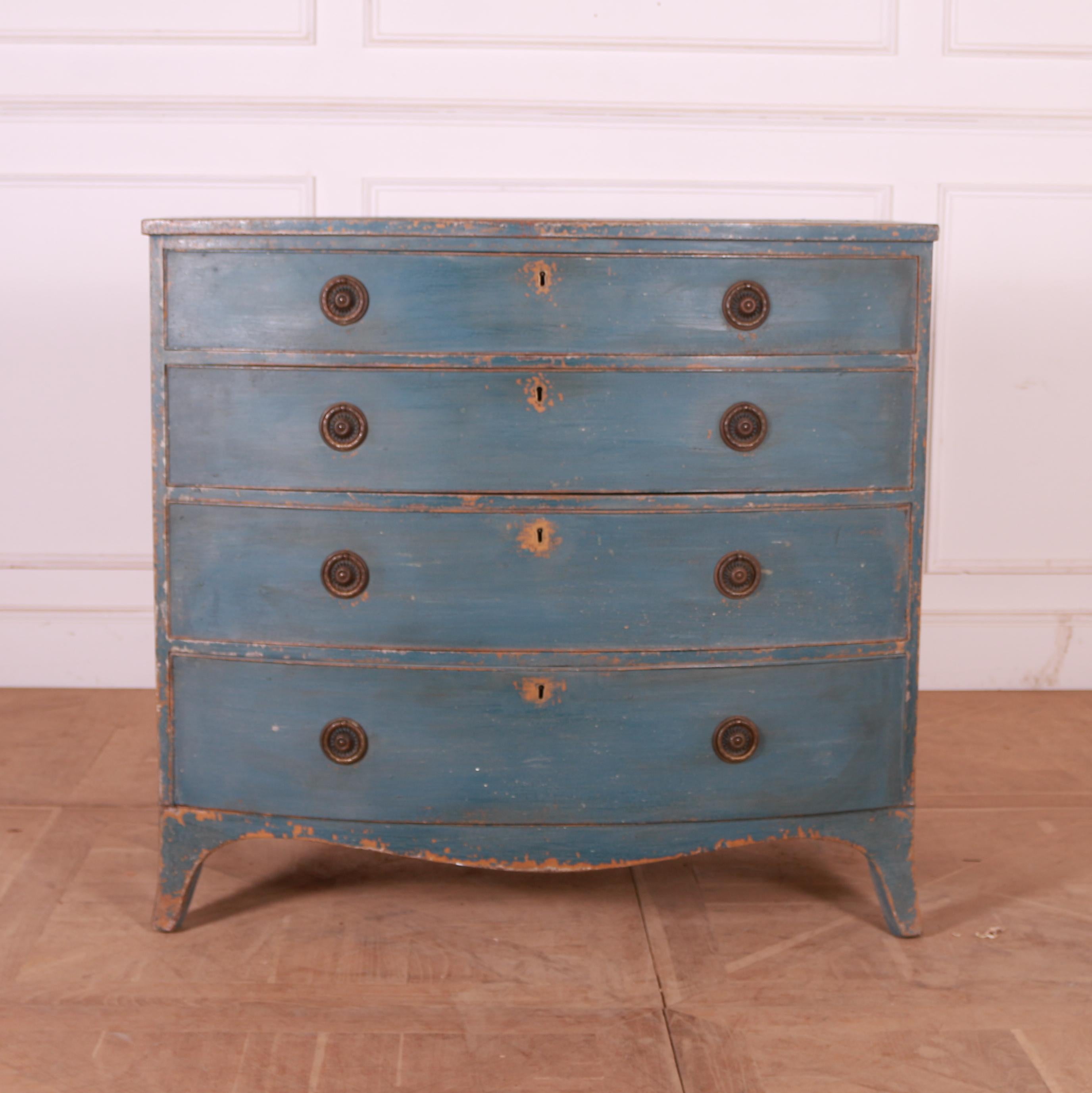 Good early 19th century English painted pine bowfront chest of drawers. 1820.

Reference: 7748

Dimensions
42 inches (107 cms) wide
23 inches (58 cms) deep
38 inches (97 cms) high.