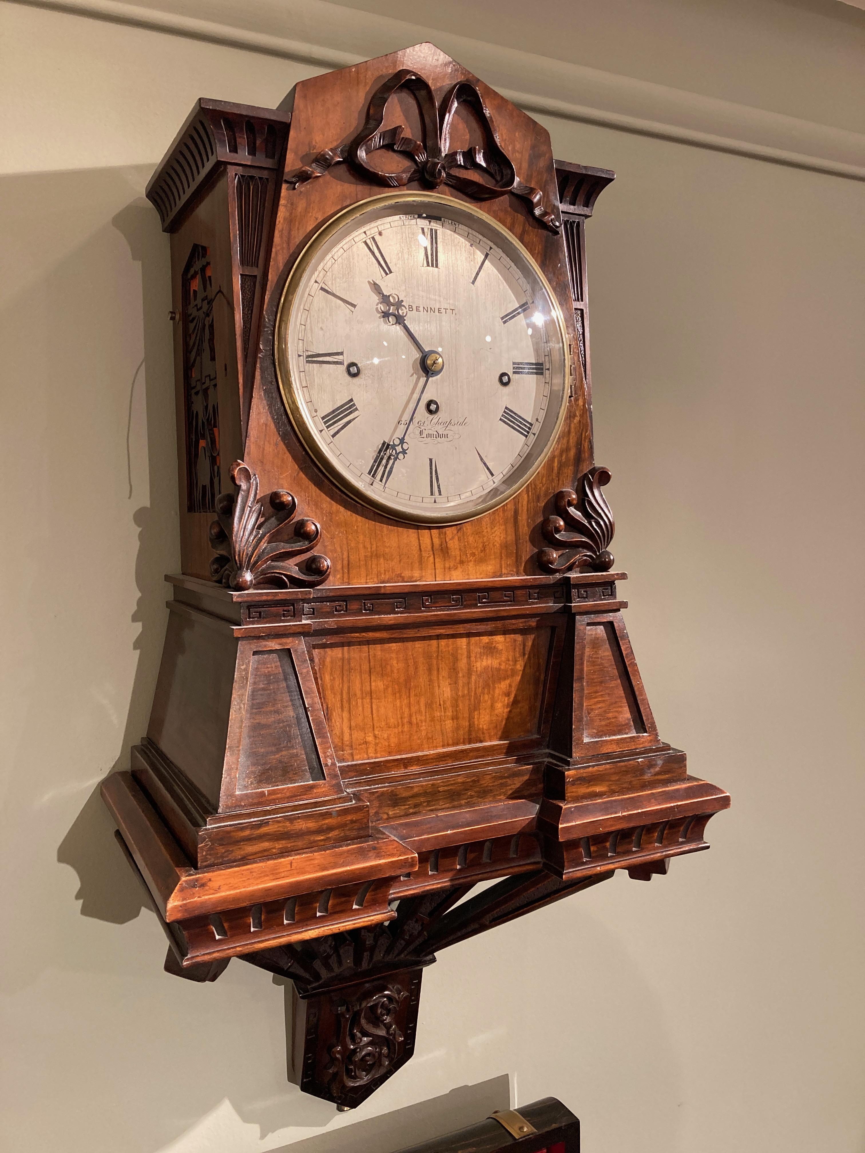 English Bracket Clock of Walnut in the Egyptian Style In Excellent Condition For Sale In London, GB