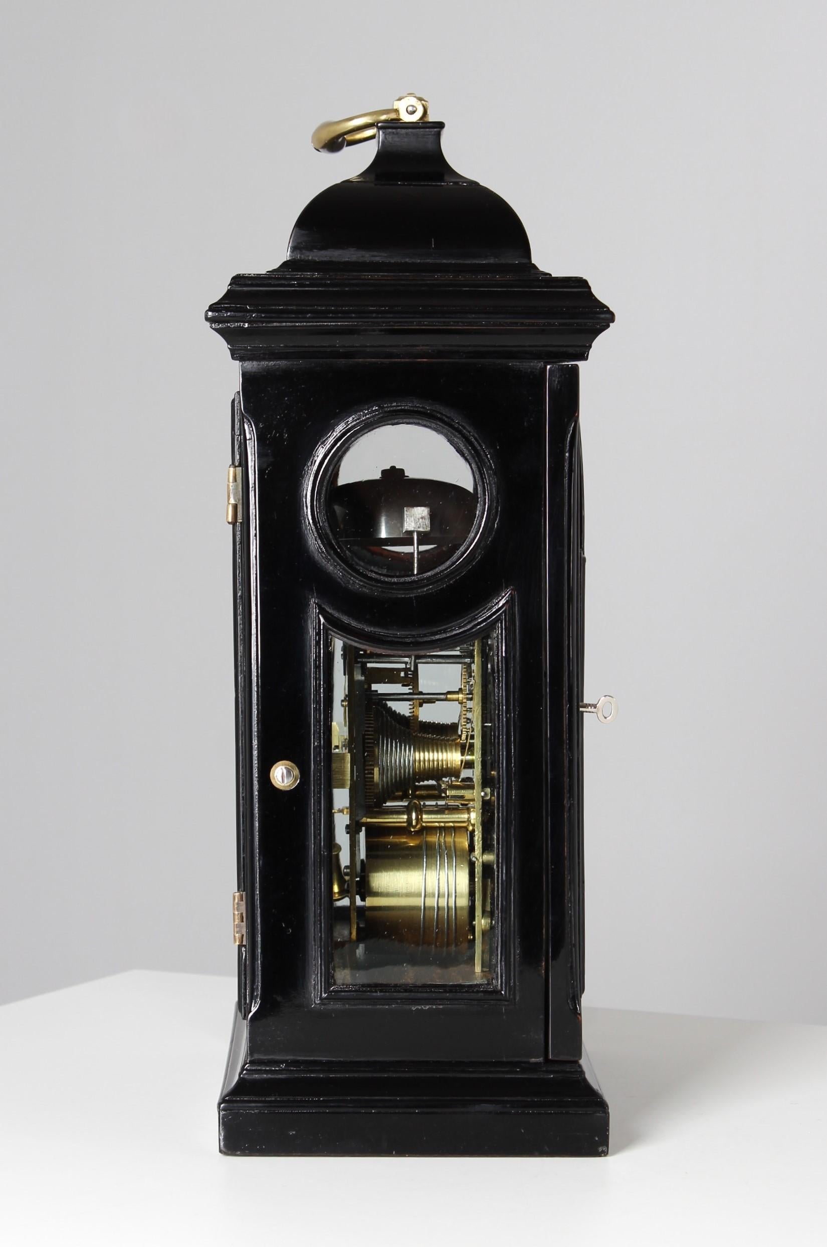 English Bracket Clock with Silver Plated Dial, London, circa 1800 For Sale 5