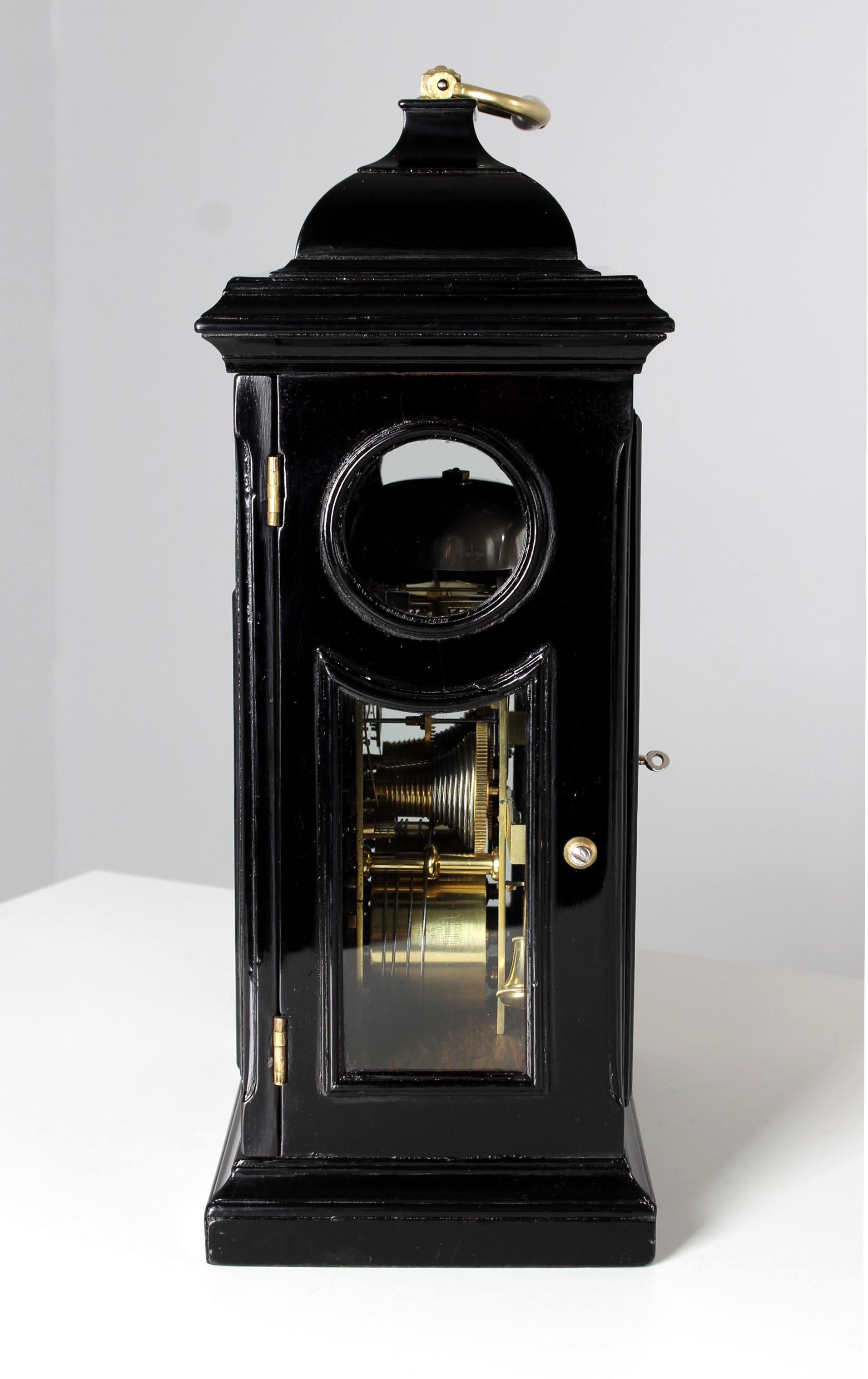 English Bracket Clock with Silver Plated Dial, London, circa 1800 For Sale 7