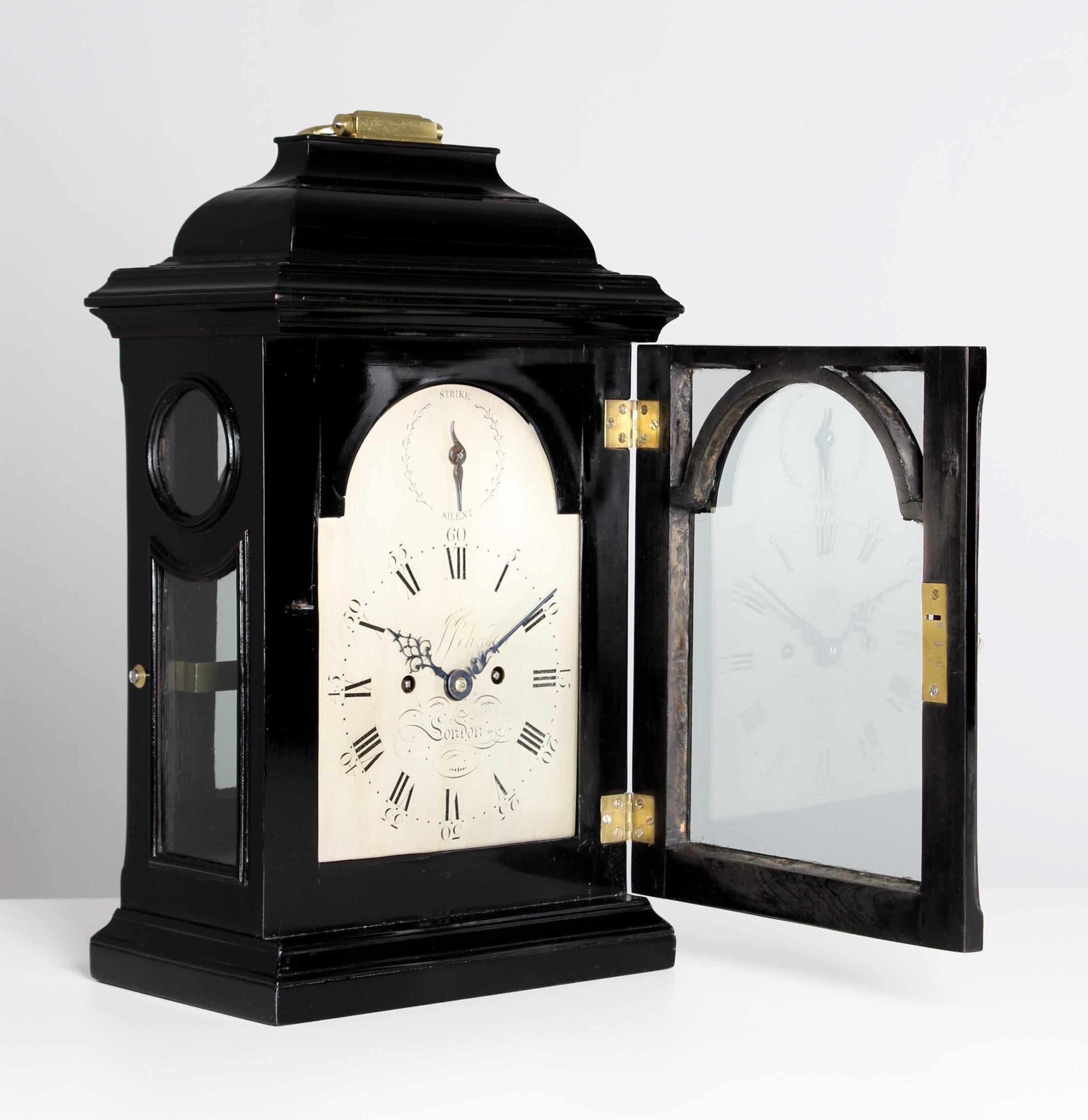 Silvered English Bracket Clock with Silver Plated Dial, London, circa 1800 For Sale