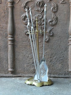 English Brass an Polished Steel Georgian Fireplace Tool Set, 18th-19th C