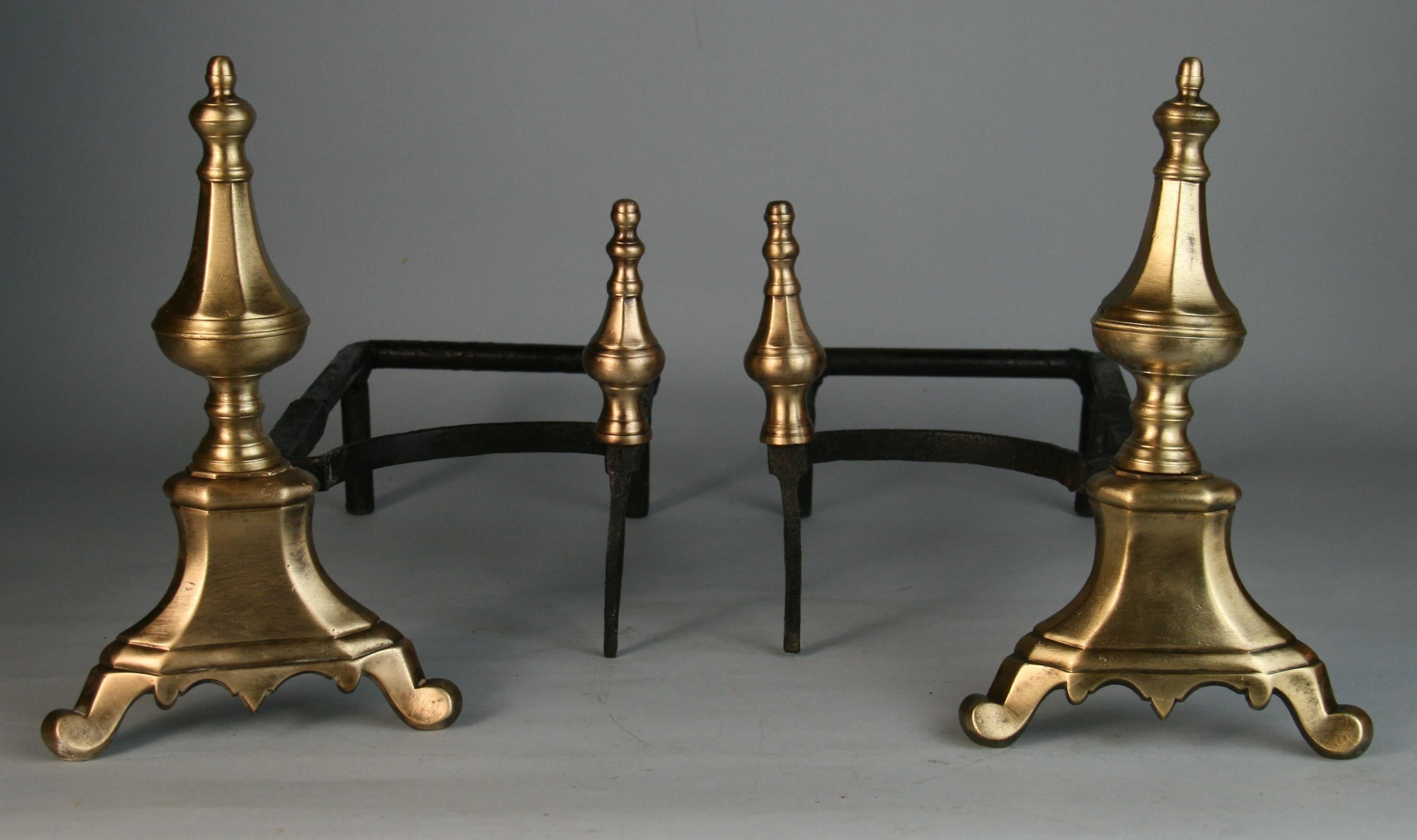 1383 English brass and iron handmade andirons.