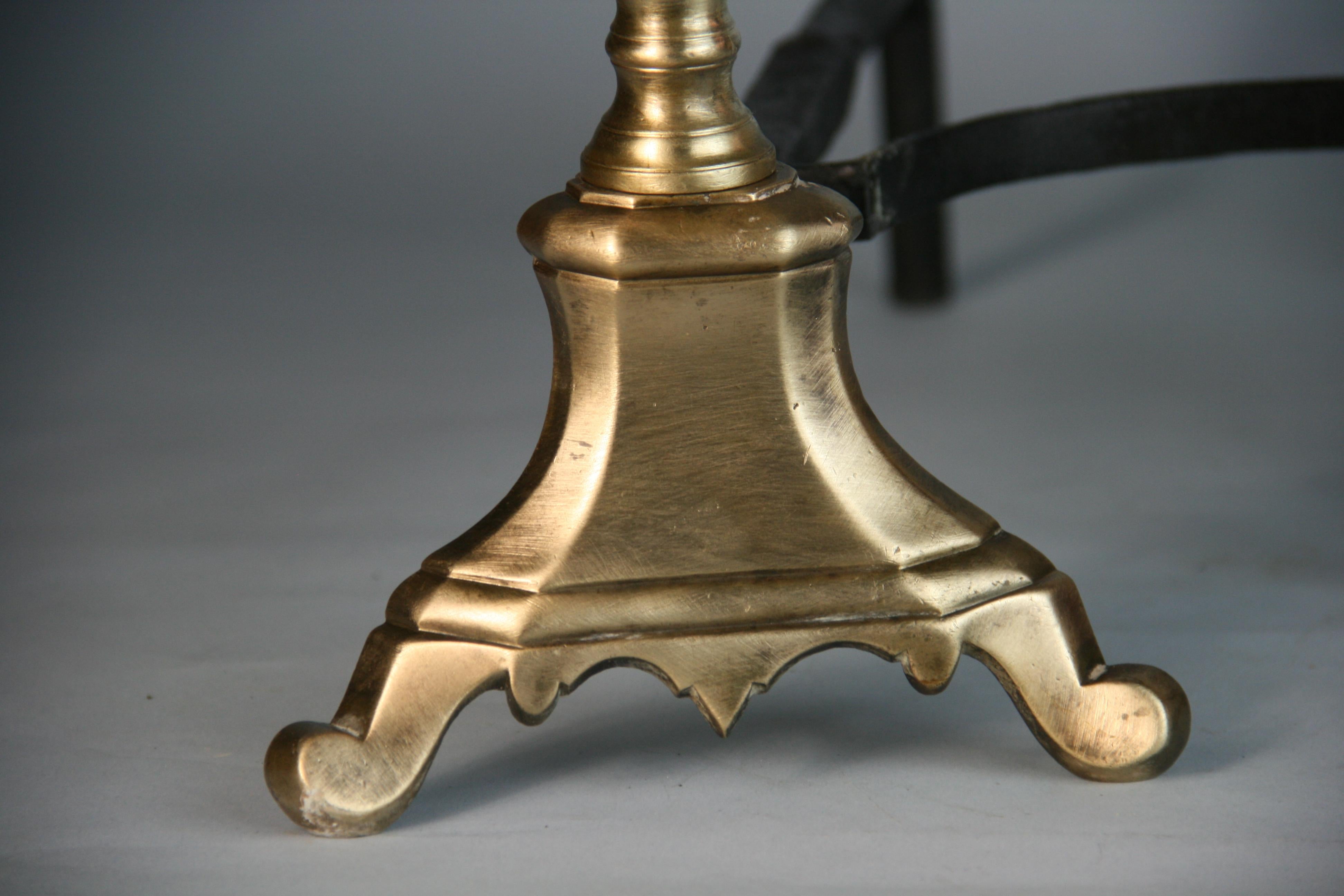 English Brass and Iron Hand Made Andirons For Sale 1
