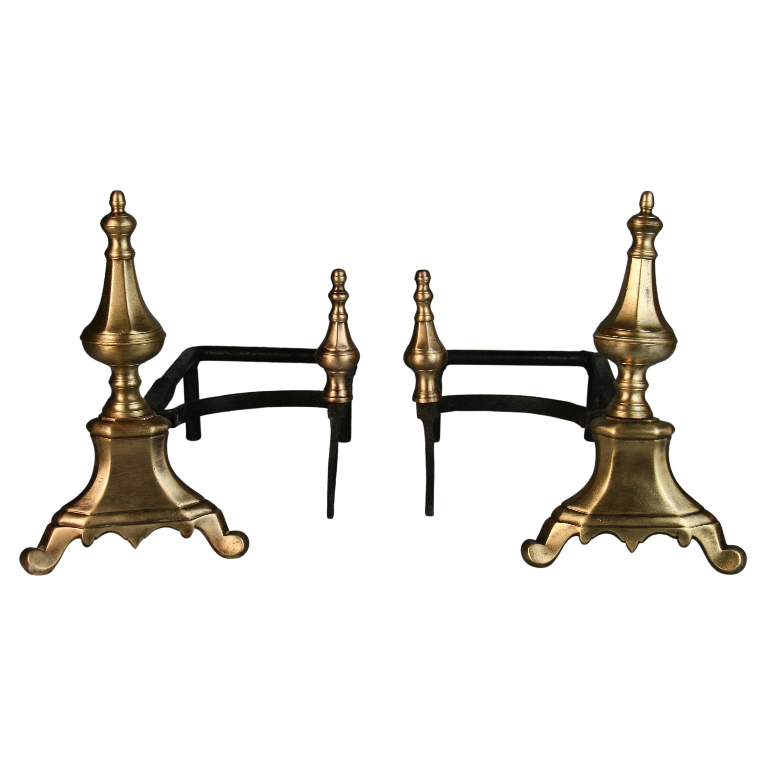 English Brass and Iron Hand Made Andirons For Sale