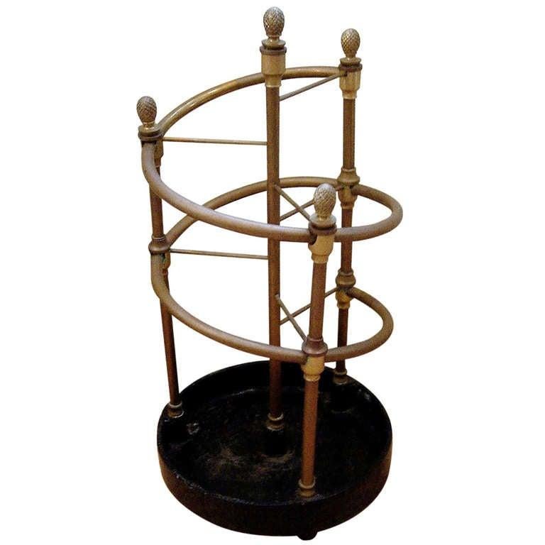 English Brass And Iron Umbrella Stand.  Nice Old Mellow Patina.  In Good Condition For Sale In Buchanan, MI