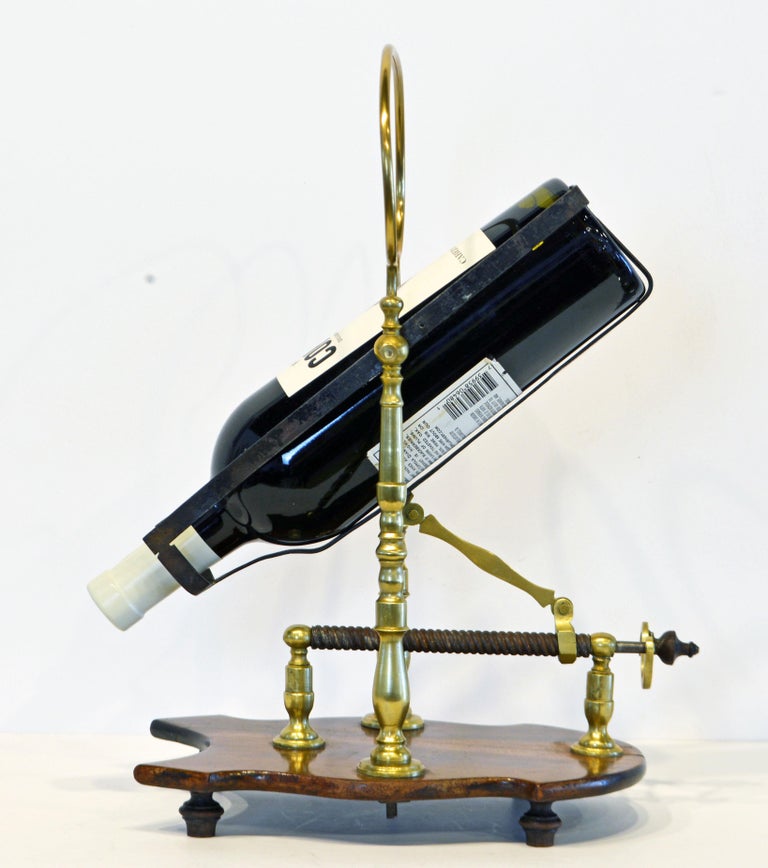 English Brass and Mahogany Vintage Port and Wine Decanting Cradle at