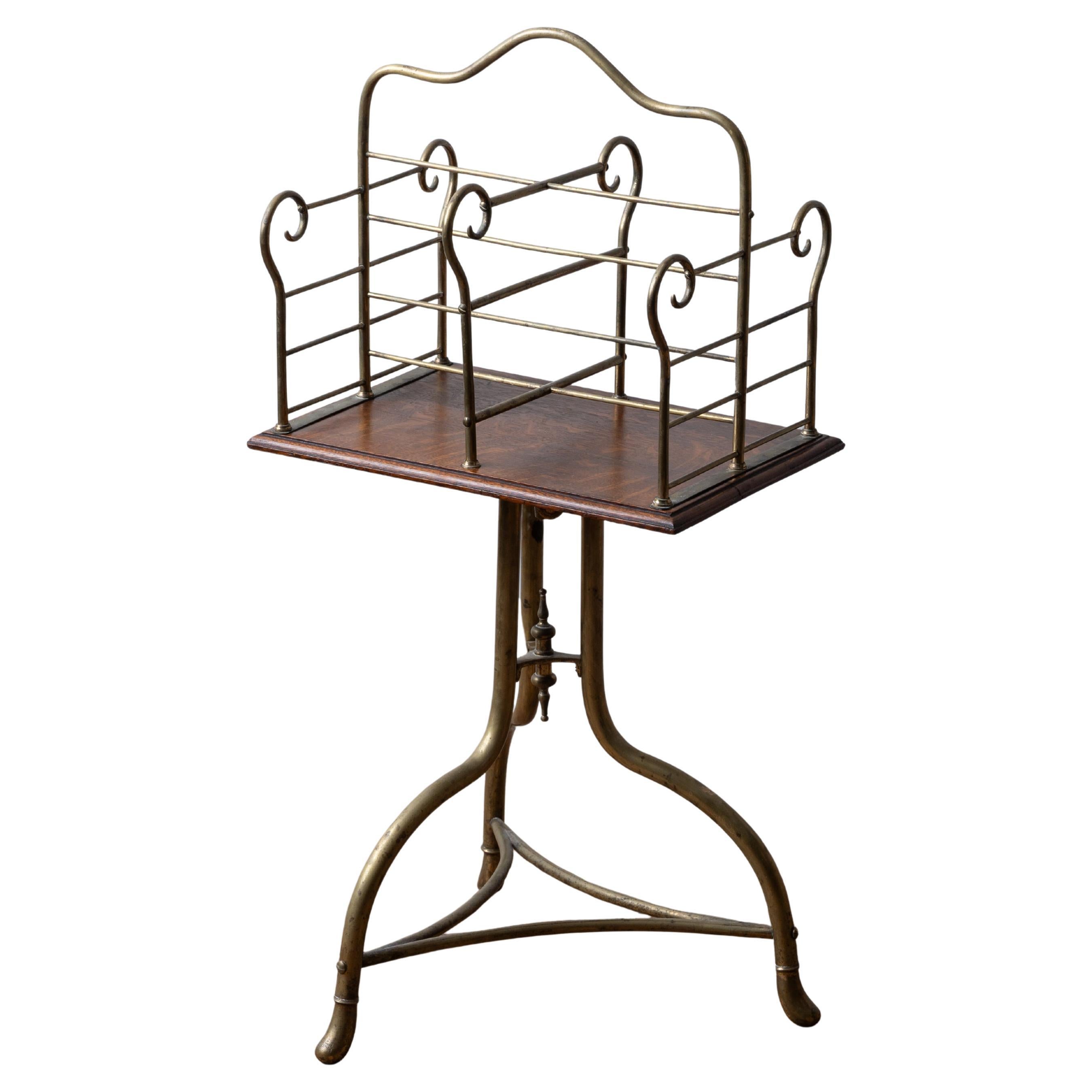 English Brass and Oak Book Stand, 19th Century