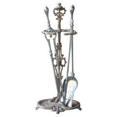 English Brass and Polished steel Georgian Fireplace Tool Set, 18/19th C.