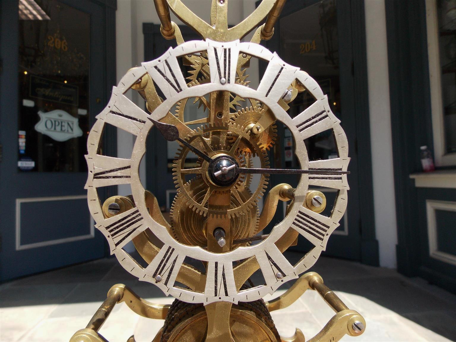 English Brass and Polished Steel Skeleton Clock Under Glass Dome Webber, C. 1870 For Sale 2