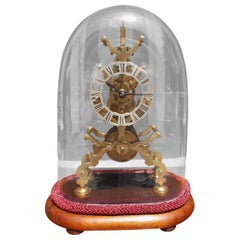 English Brass and Polished Steel Skeleton Clock Under Glass Dome Webber, C. 1870