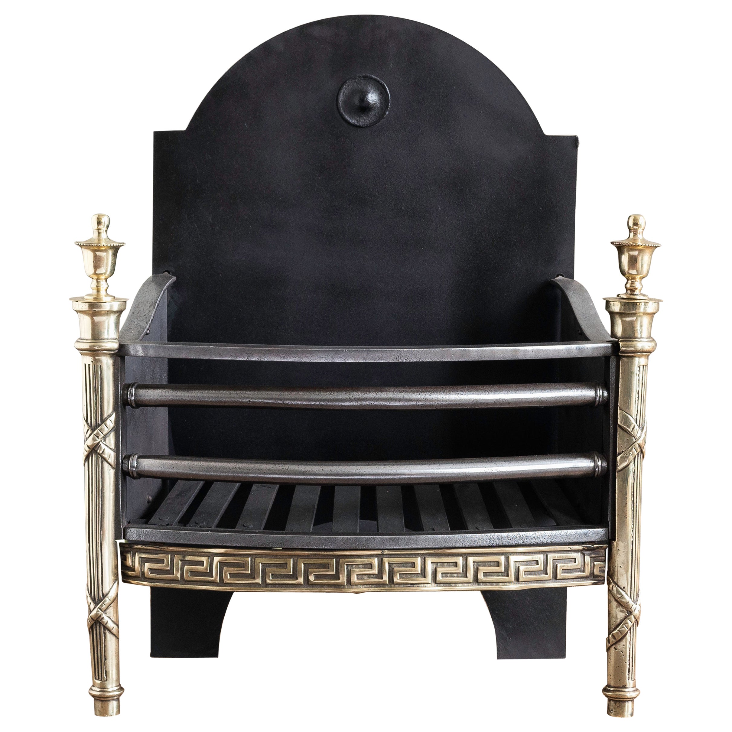 English Brass and Steel Fire Basket in the Regency Taste