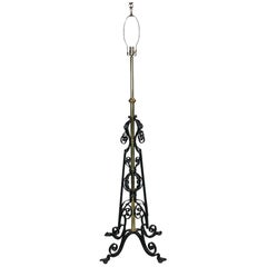 English Brass and Steel Floor Lamp