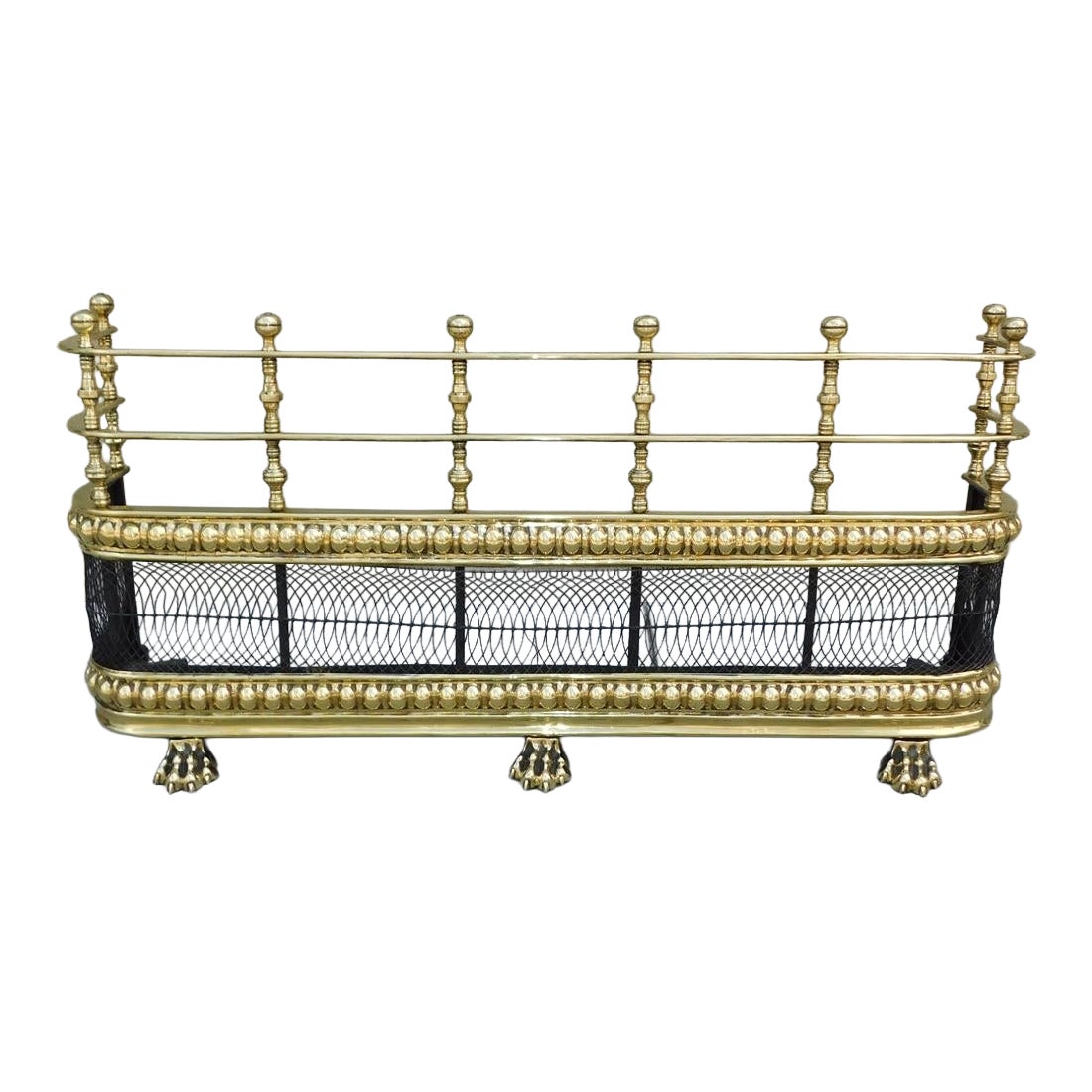 English Brass & Artistic Work Gallery Ball Finial Fire Place Fender, Circa 1780