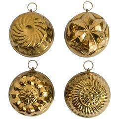 English Brass Baking Mold Wall Hangings, Set of Four