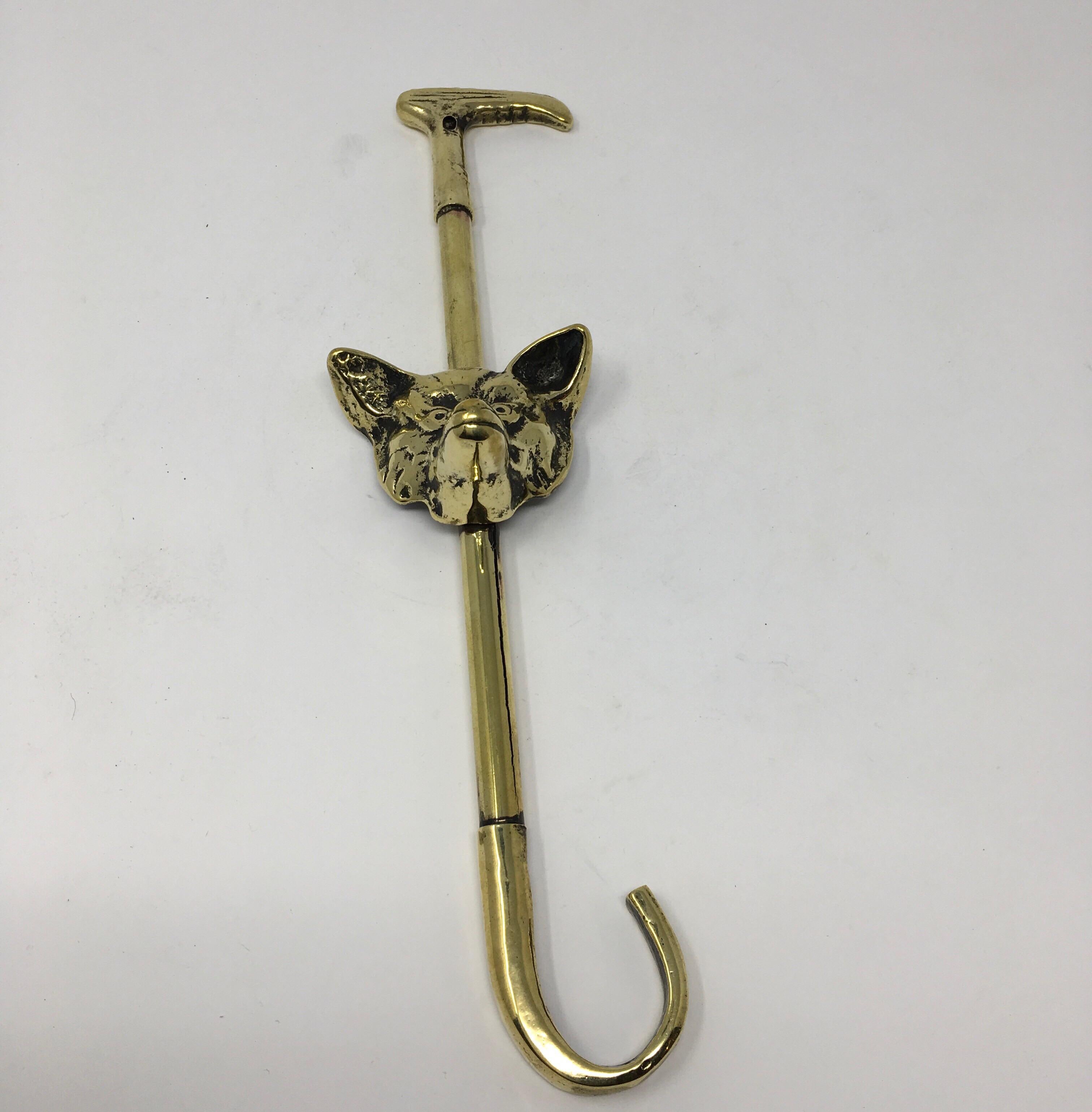 English Brass Boot Pull Hook with Fox 1