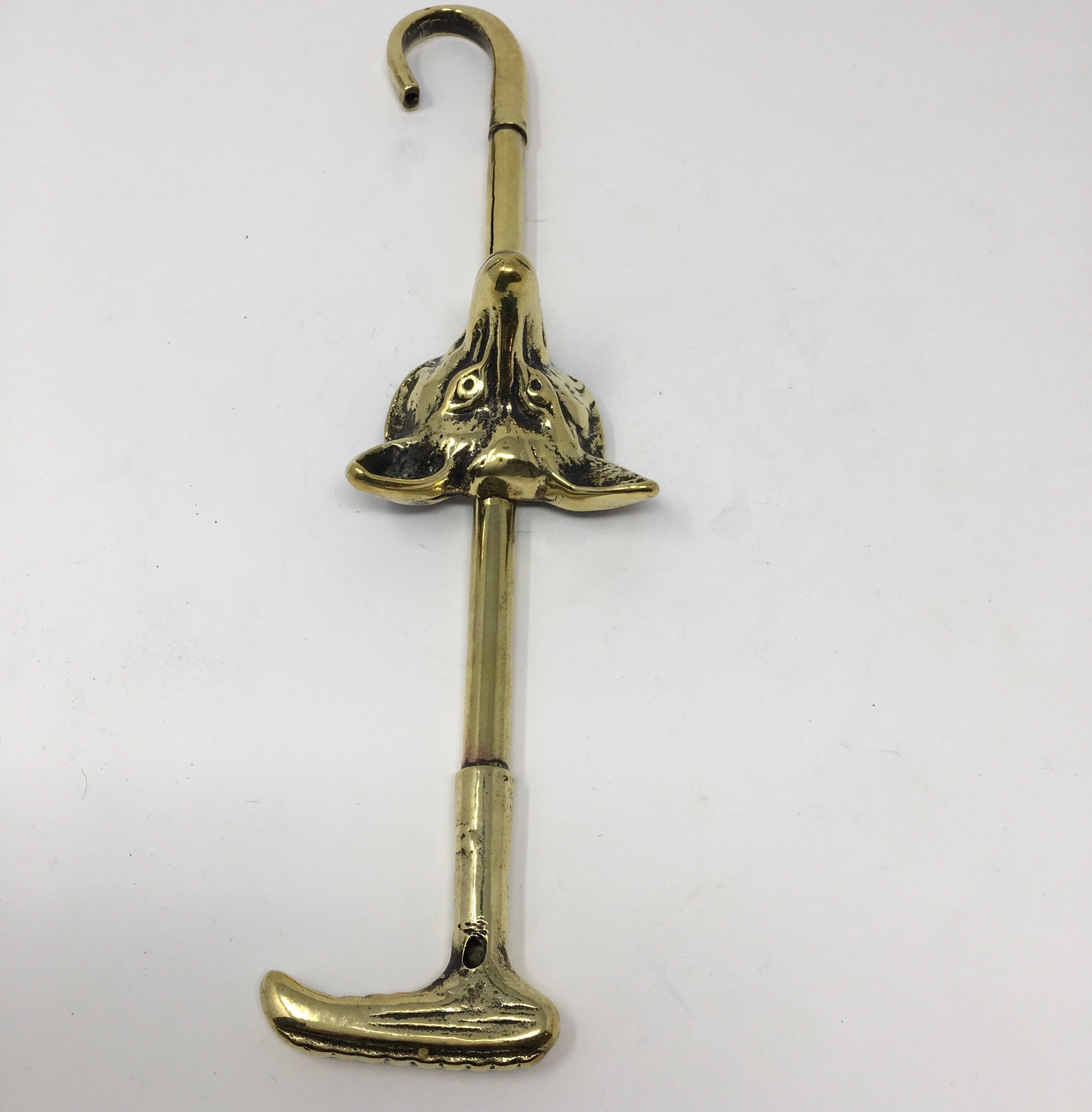 English Brass Boot Pull Hook with Fox 2